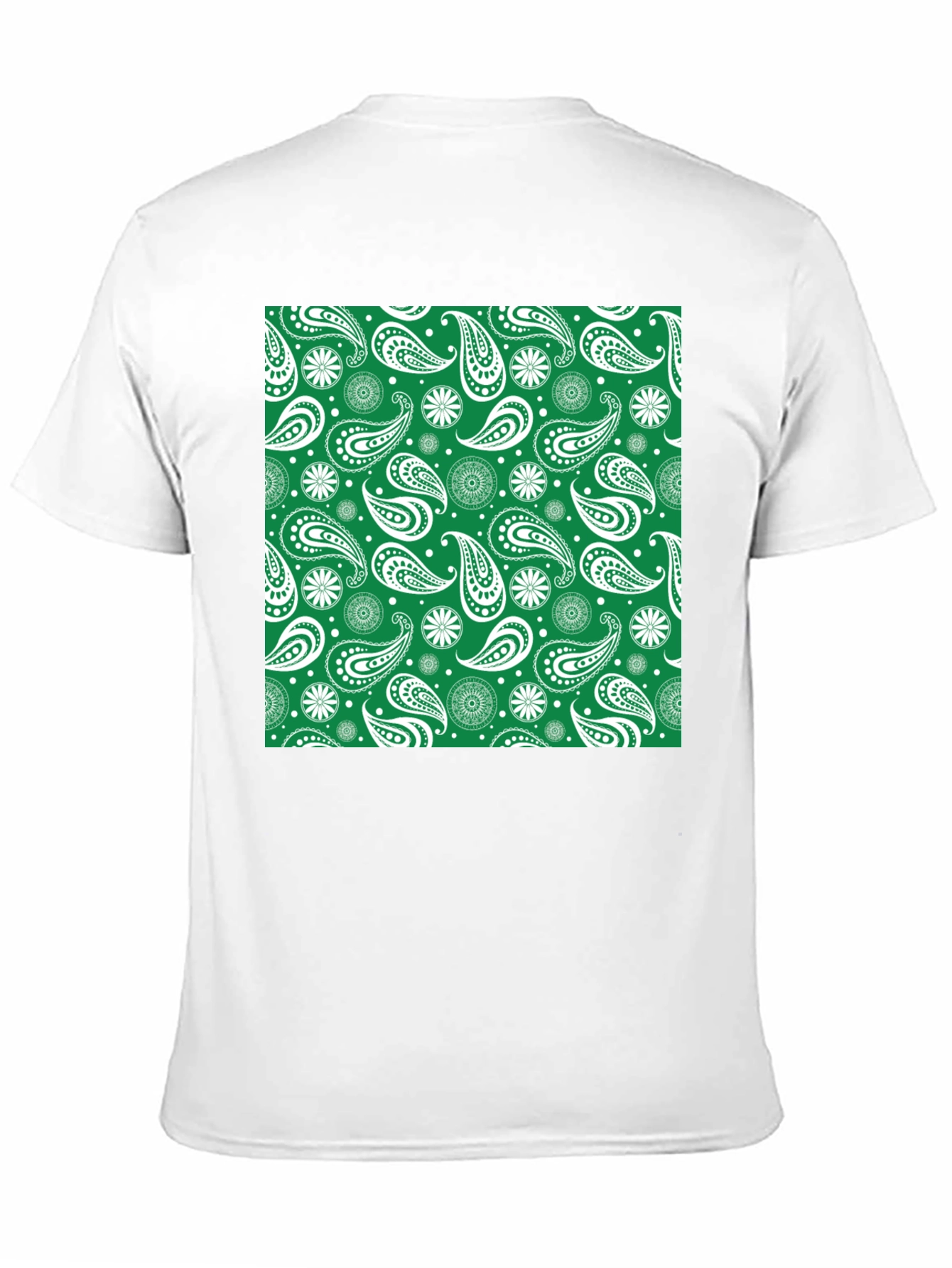 Paisley Patterned T-Shirt - Green & White Design
