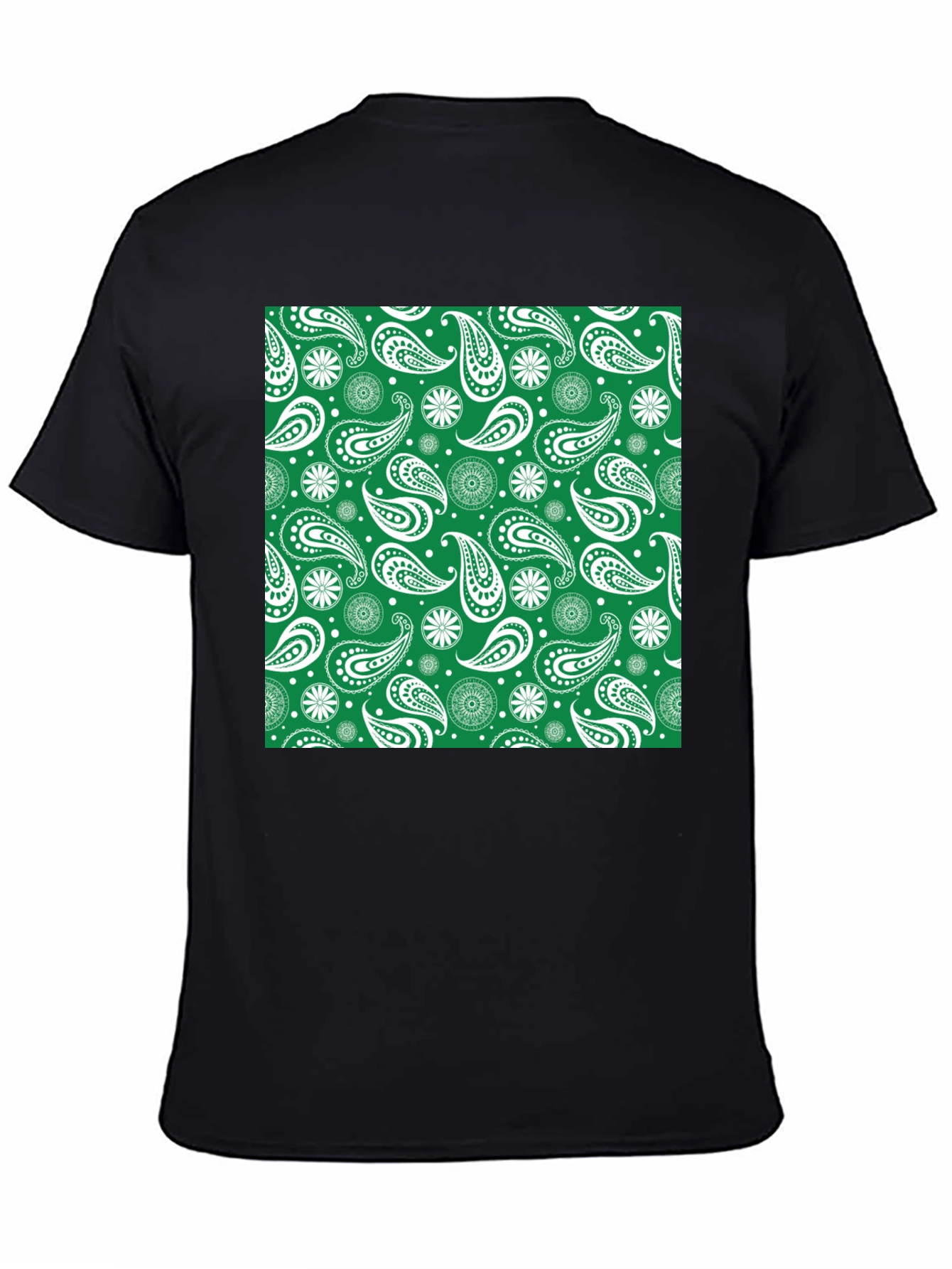 Paisley Patterned T-Shirt - Green & White Design