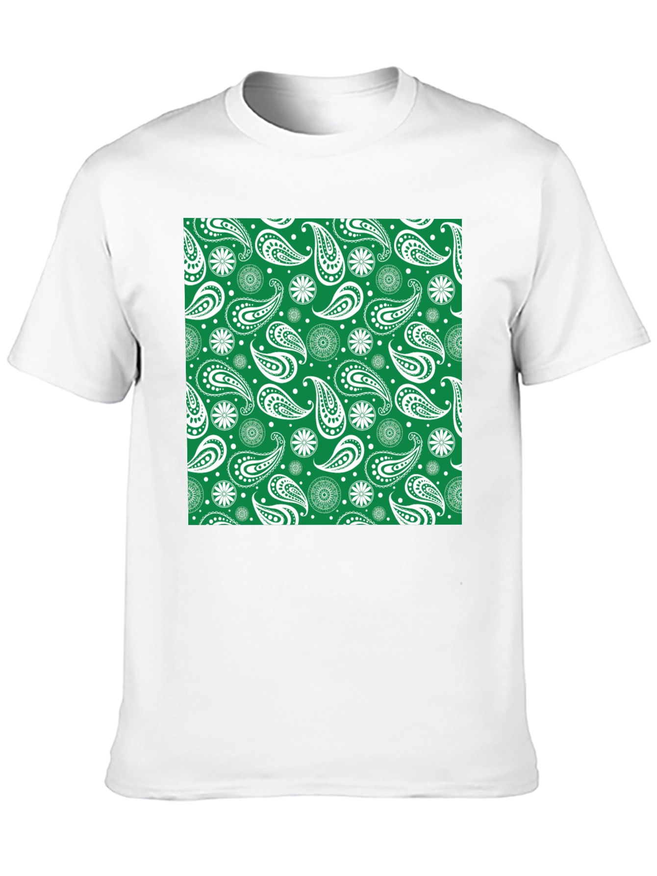 Paisley Patterned T-Shirt - Green & White Design