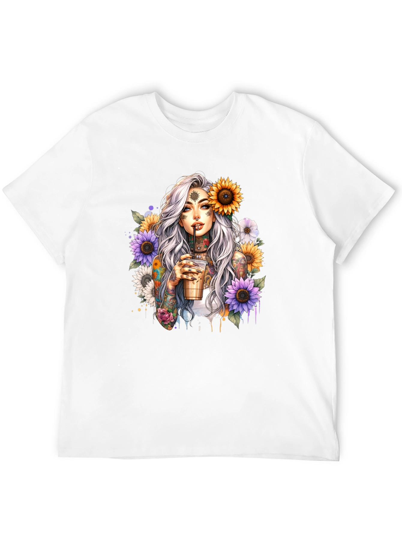 Tattooed Woman & Sunflower Graphic Tee - Black