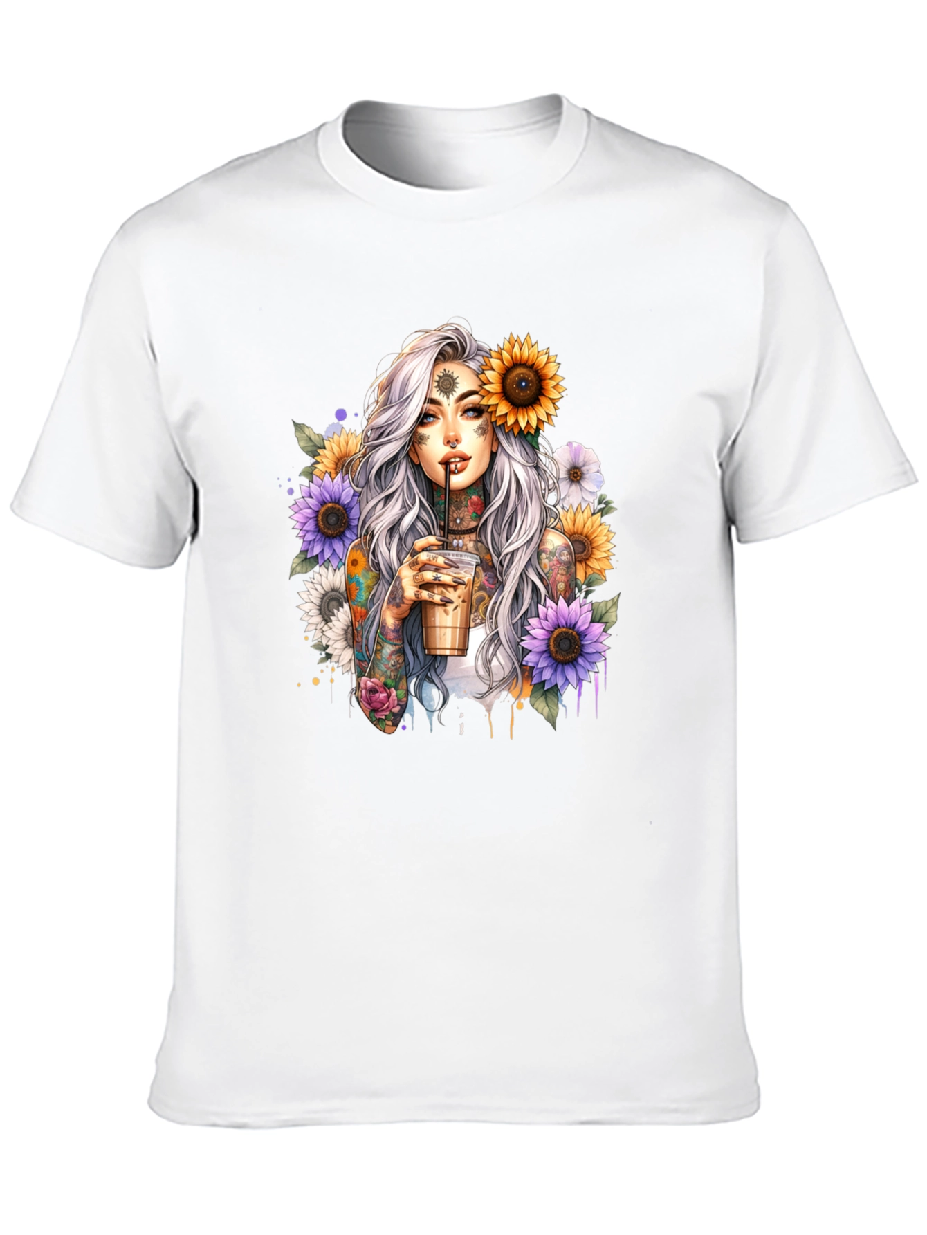 Tattooed Woman & Sunflower Graphic Tee - Black