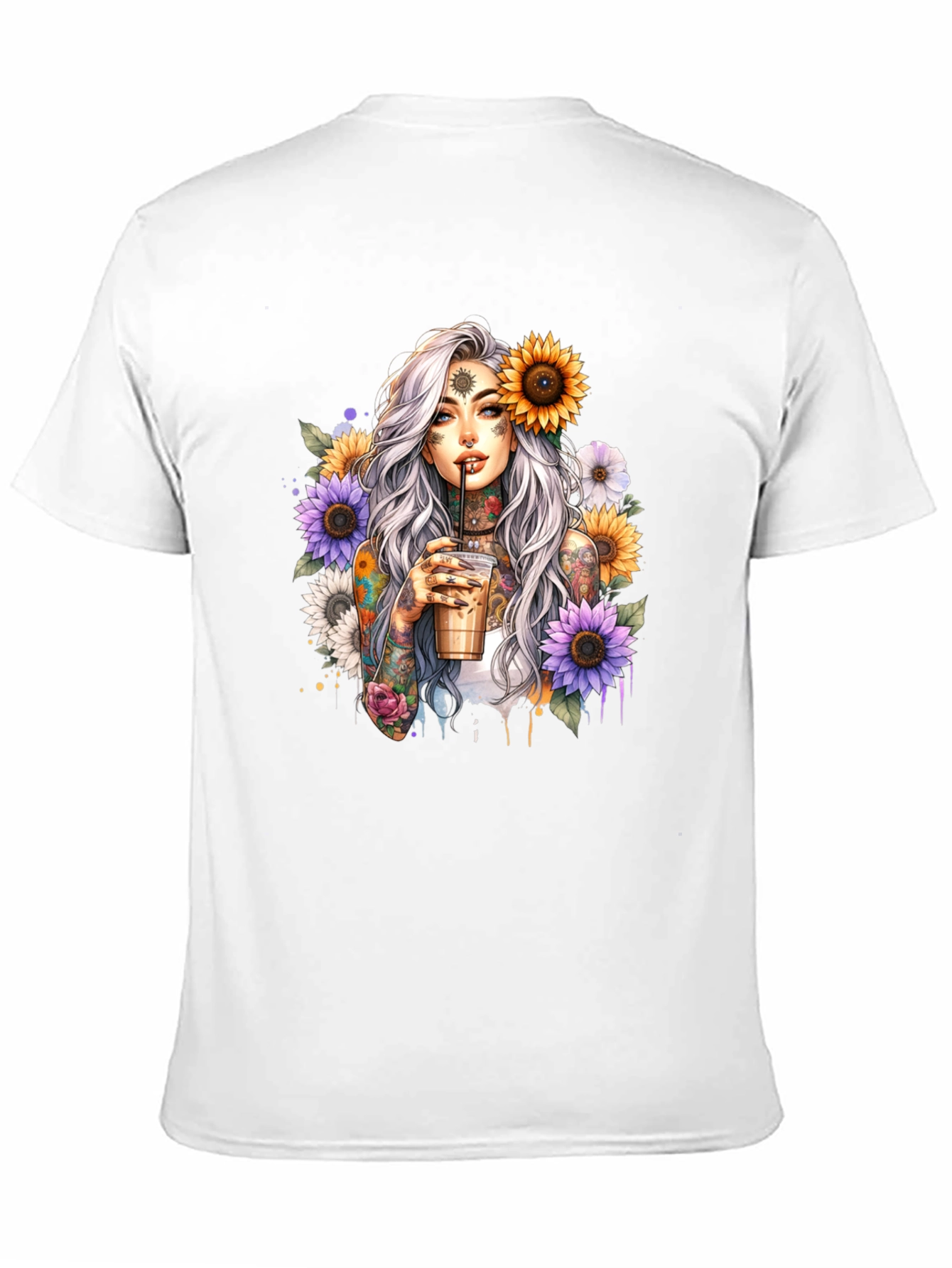 Tattooed Woman & Sunflower Graphic Tee - Black