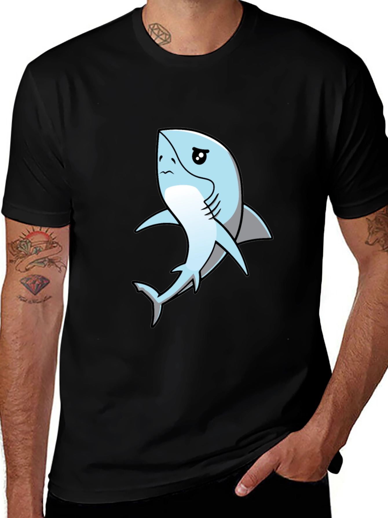 Sad Shark Graphic Black T-Shirt