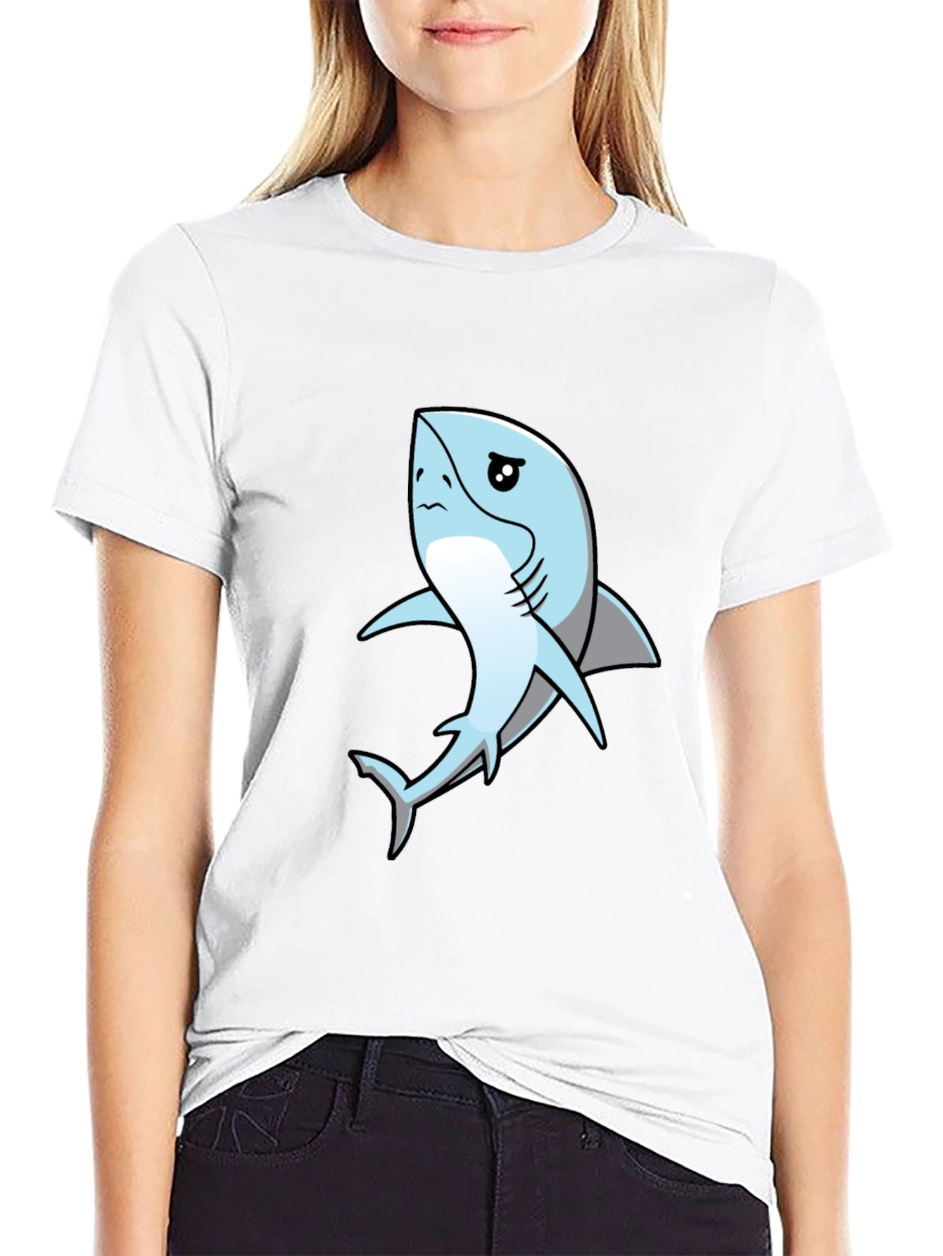 Sad Shark Graphic Black T-Shirt