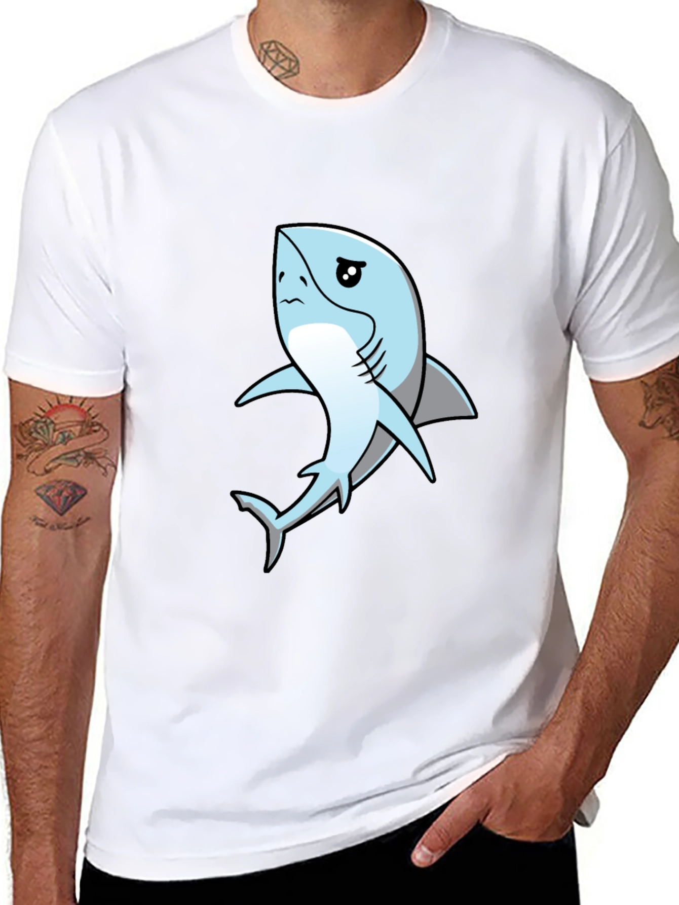 Sad Shark Graphic Black T-Shirt