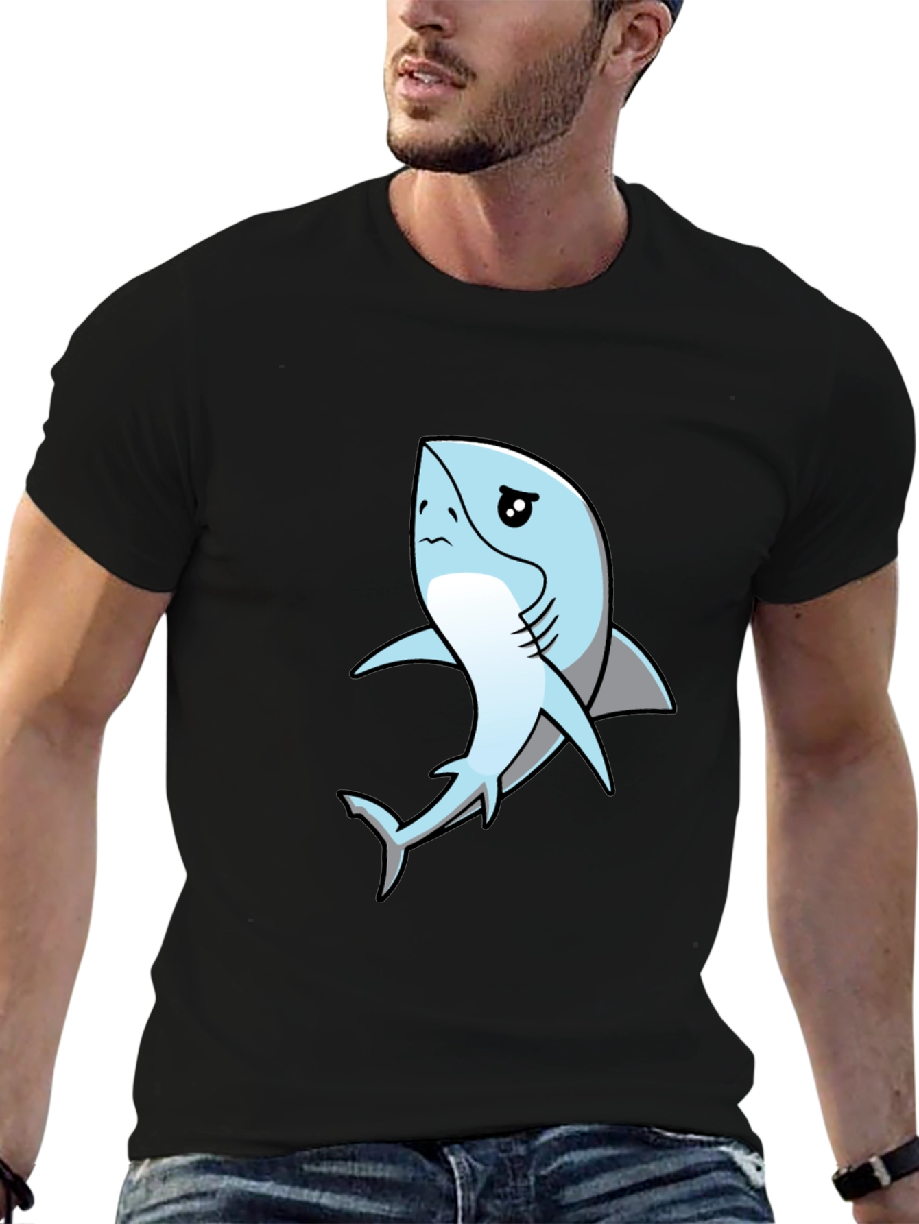 Sad Shark Graphic Black T-Shirt