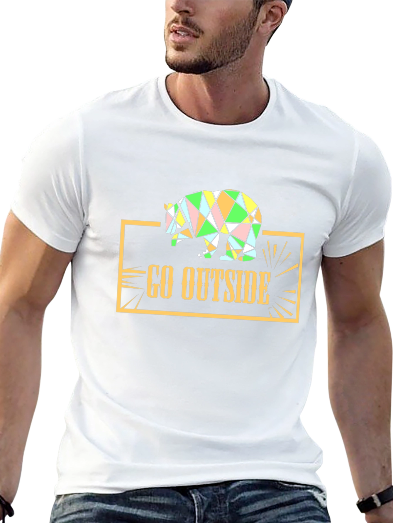 Go Outside Geometric Bear Graphic Tee - Black