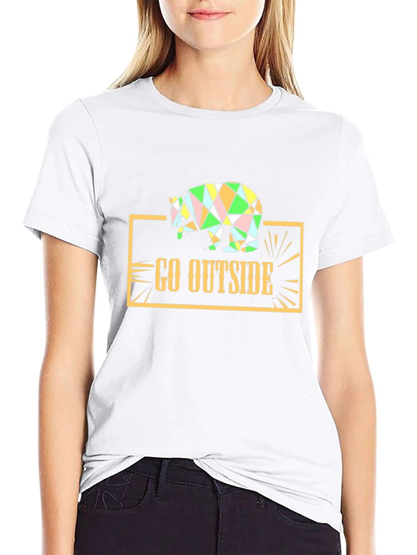 Go Outside Geometric Bear Graphic Tee - Black