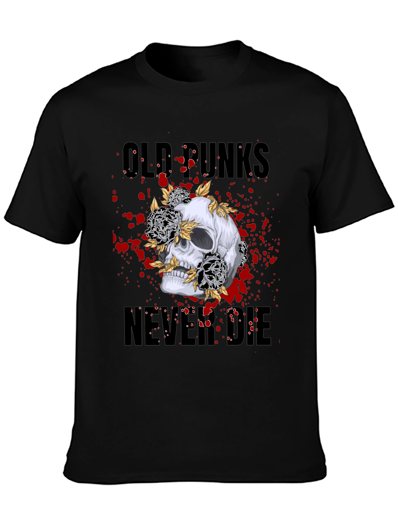 Skull & Flowers Old Punks Never Die Graphic Tee