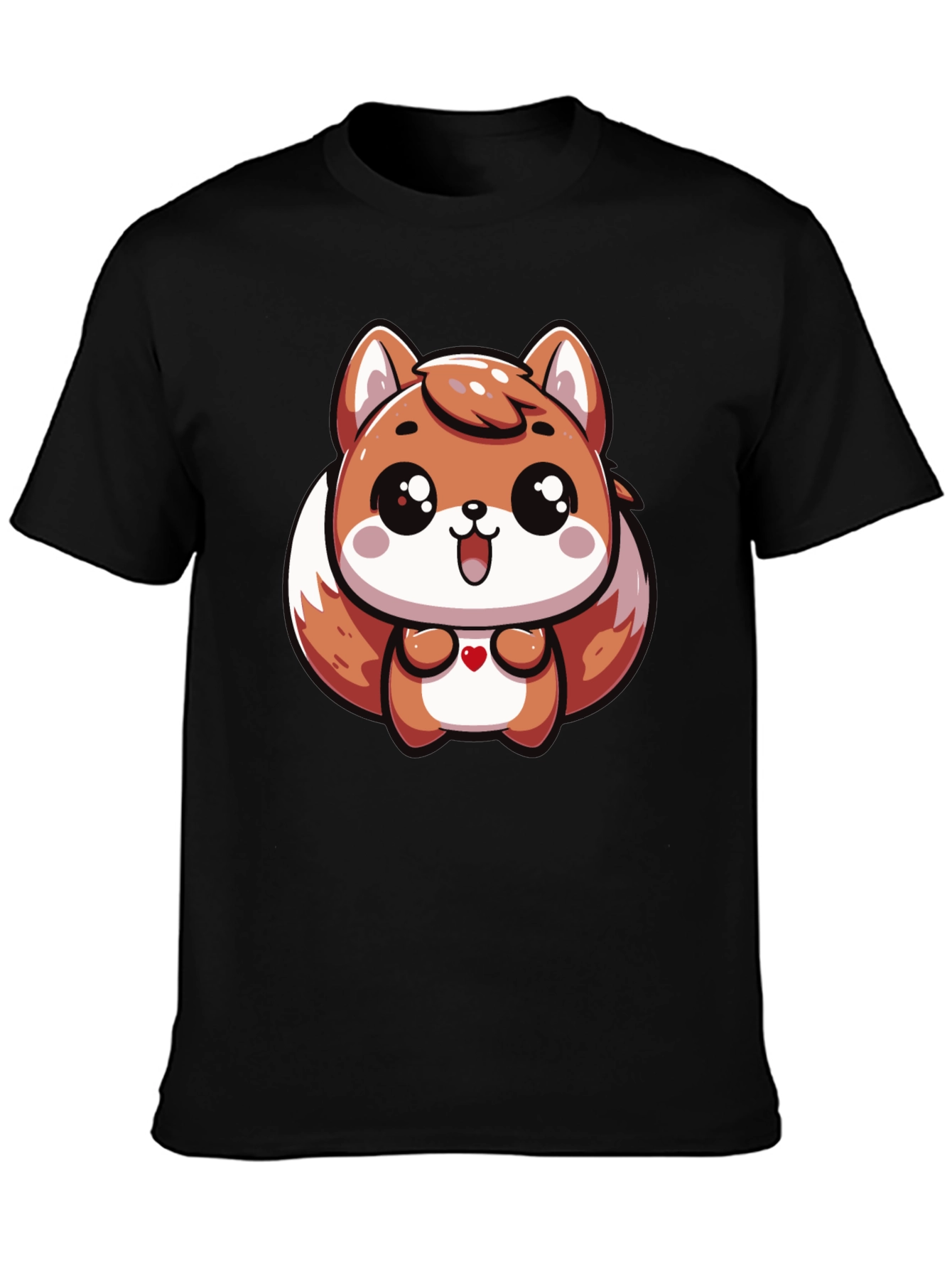 Cute Cartoon Squirrel Graphic Black T-Shirt