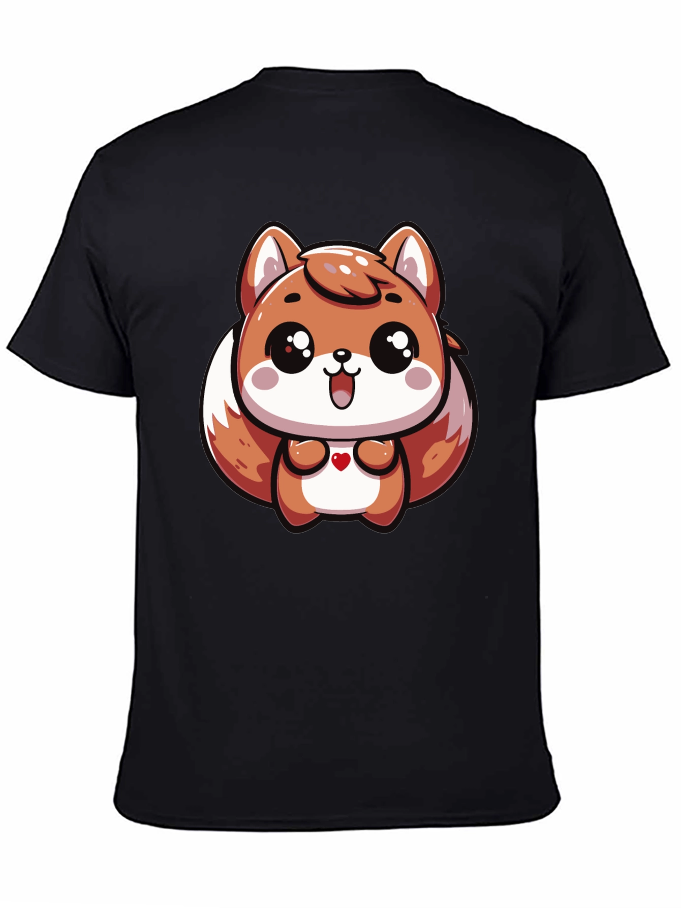 Cute Cartoon Squirrel Graphic Black T-Shirt