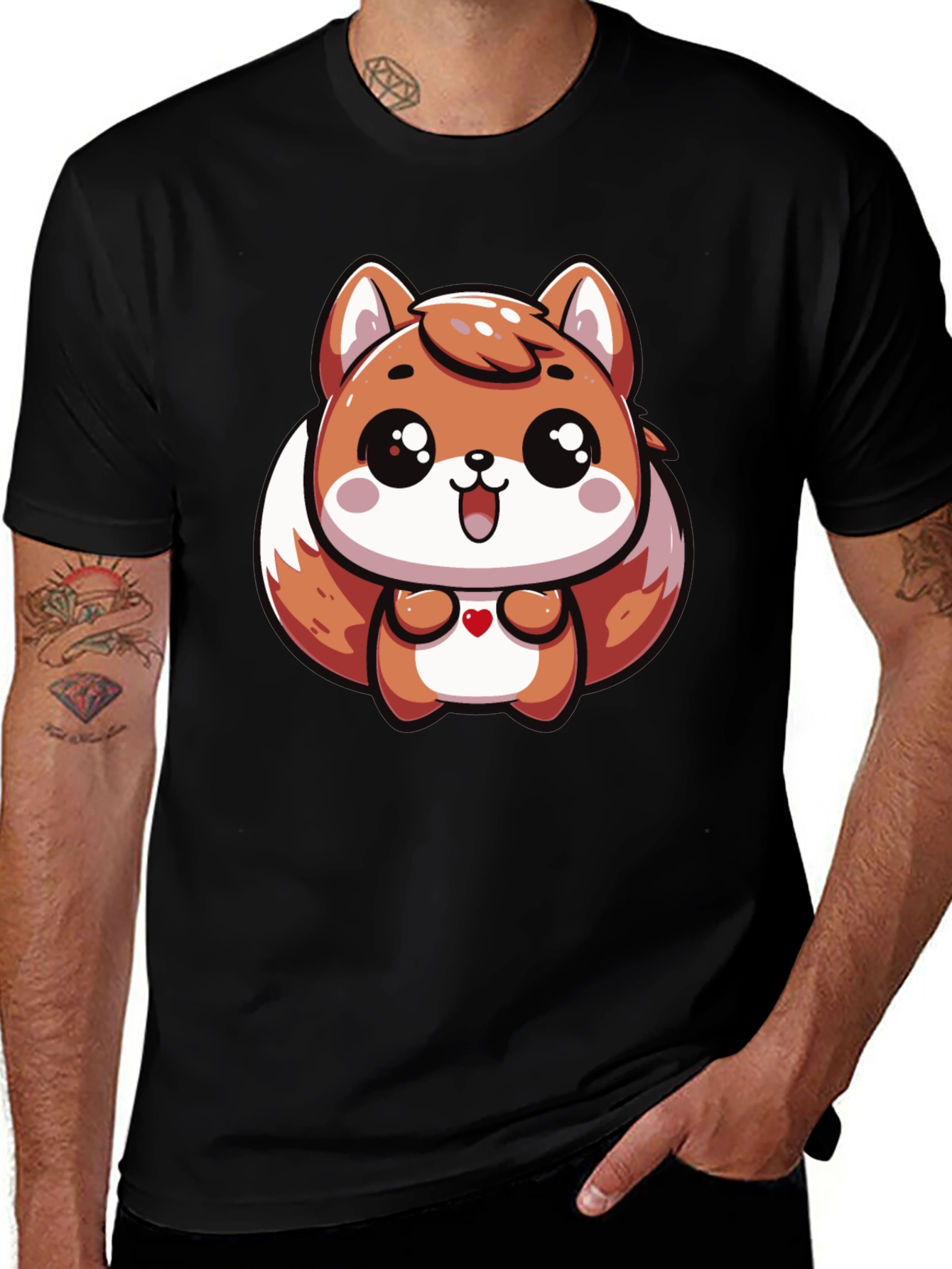 Cute Cartoon Squirrel Graphic Black T-Shirt