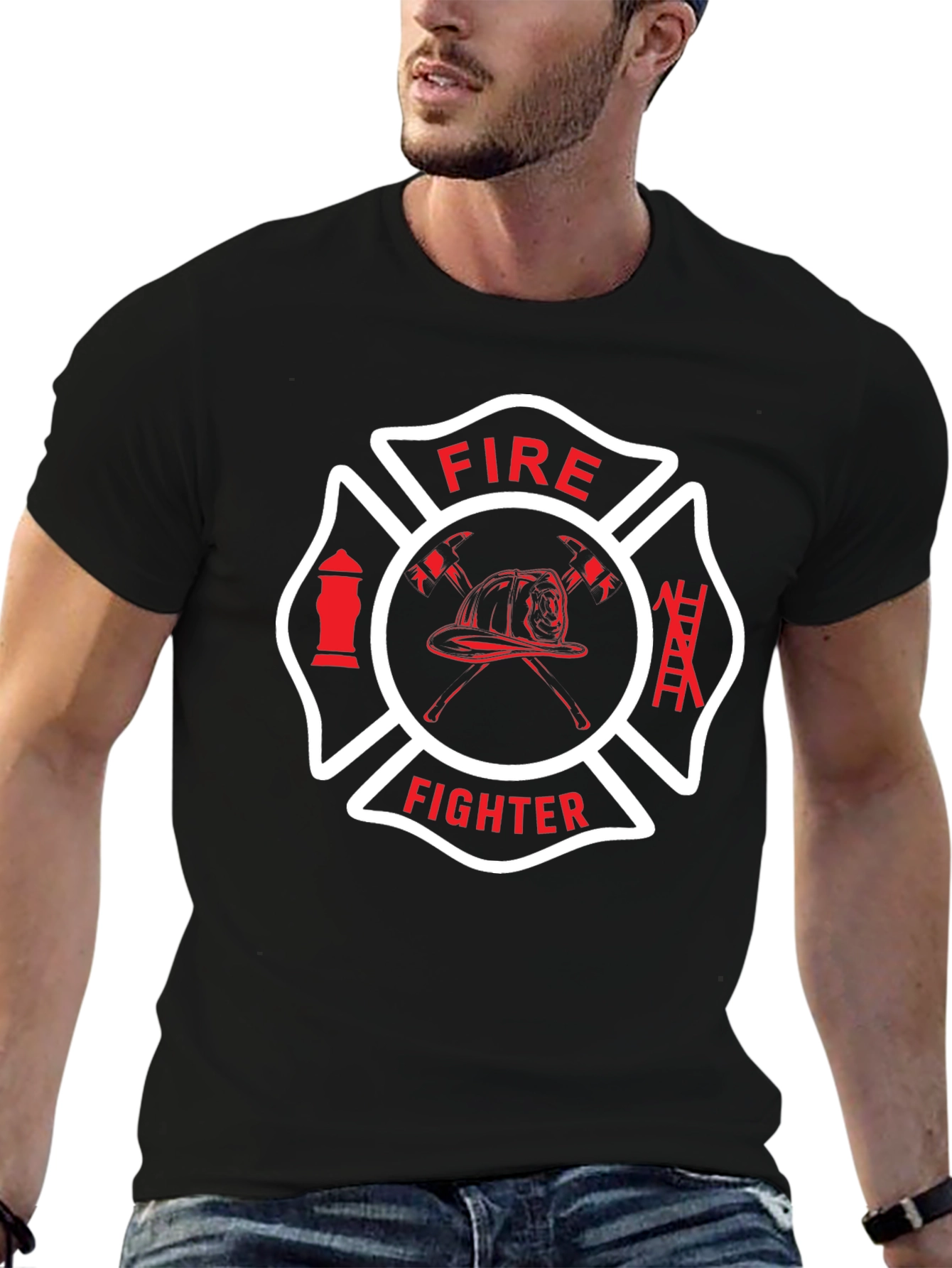 Firefighter Emblem Graphic Tee - Black Cotton T-Shirt