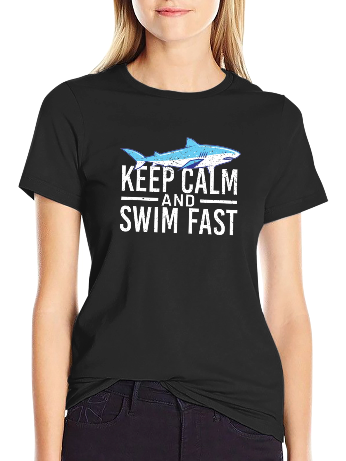 Keep Calm and Swim Fast Shark Graphic T-Shirt