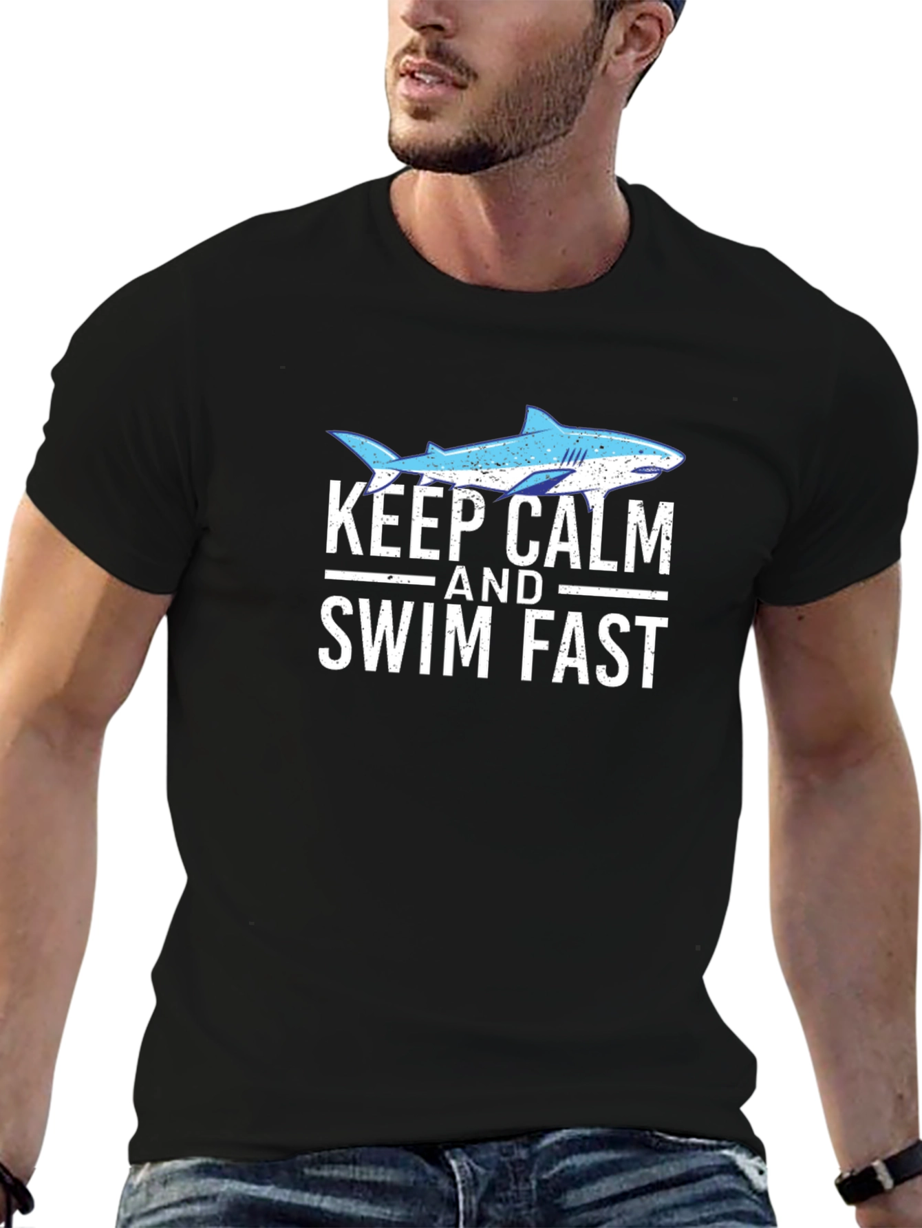 Keep Calm and Swim Fast Shark Graphic T-Shirt
