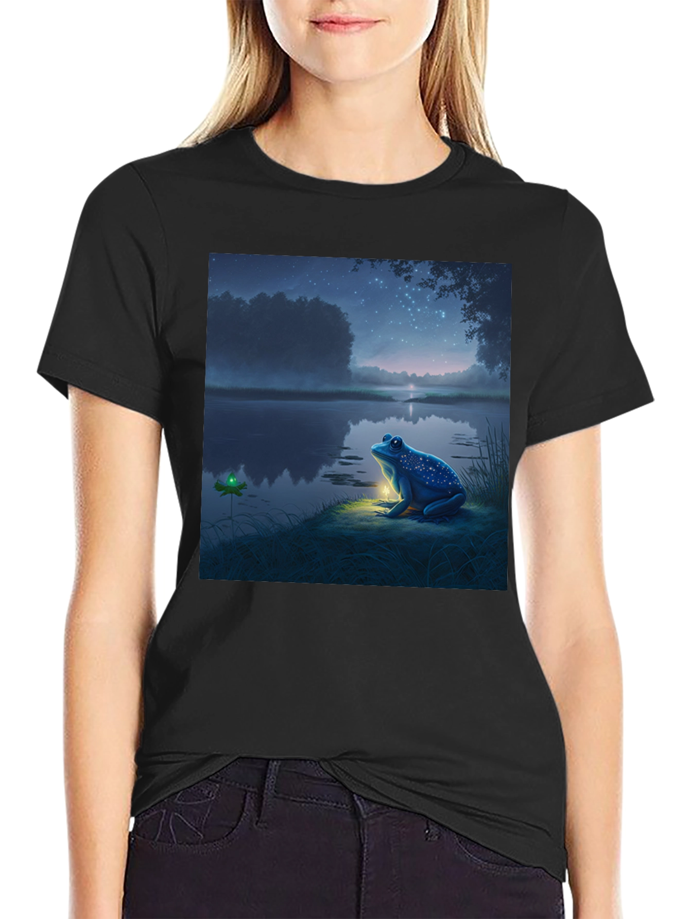 Night Frog Tee - Whimsical Graphic Print