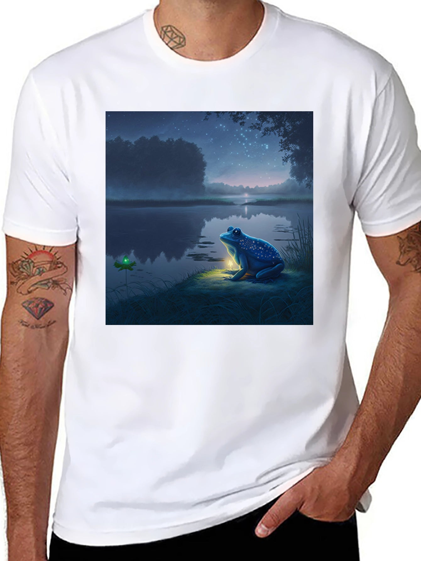 Night Frog Tee - Whimsical Graphic Print