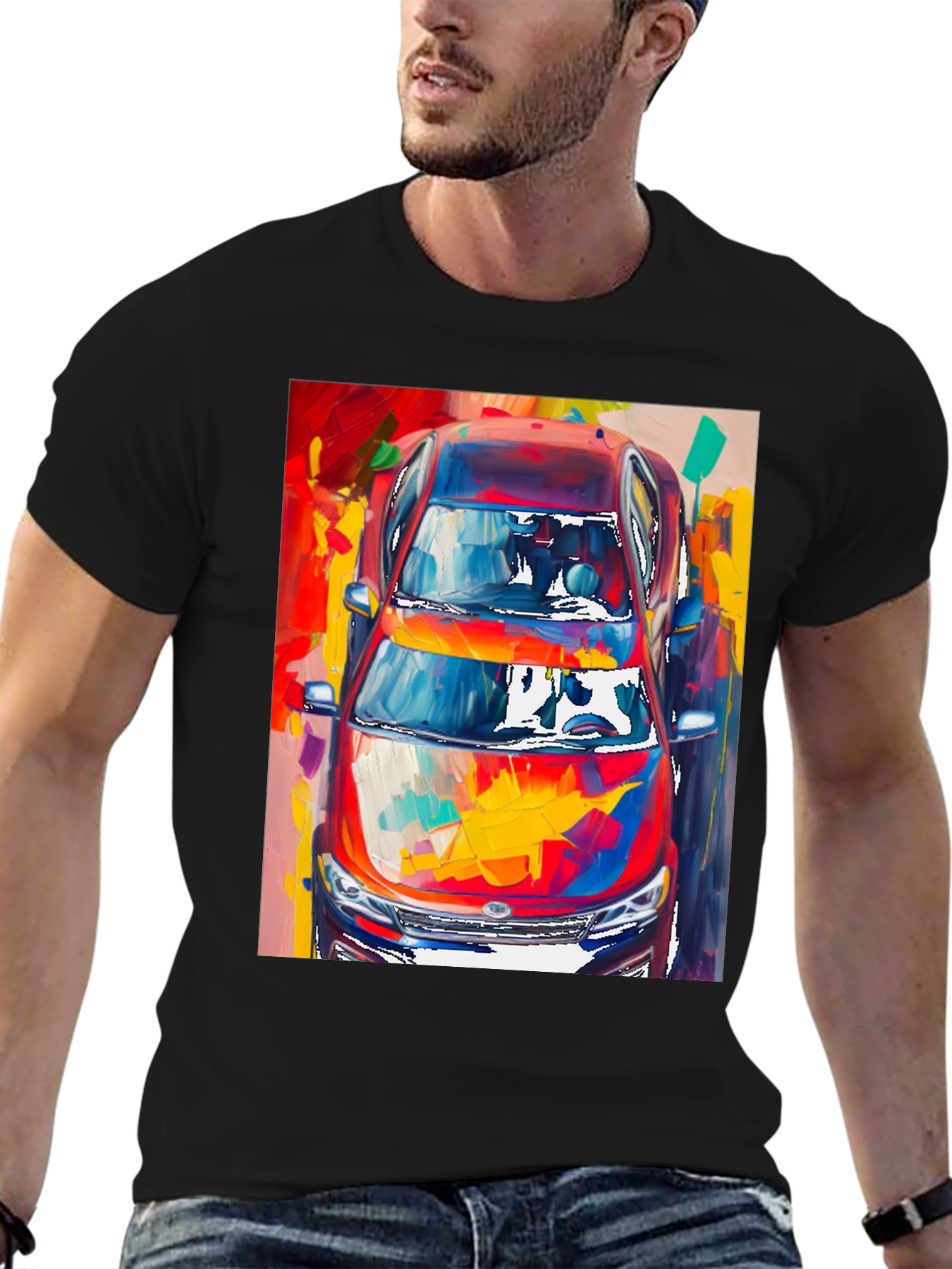 Abstract Car Print Black T-Shirt