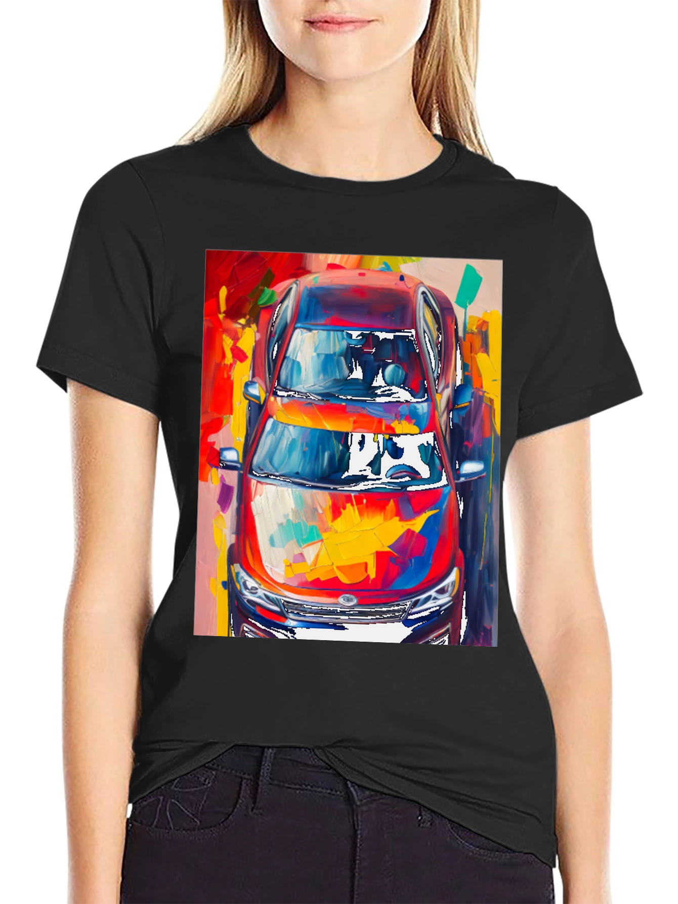 Abstract Car Print Black T-Shirt