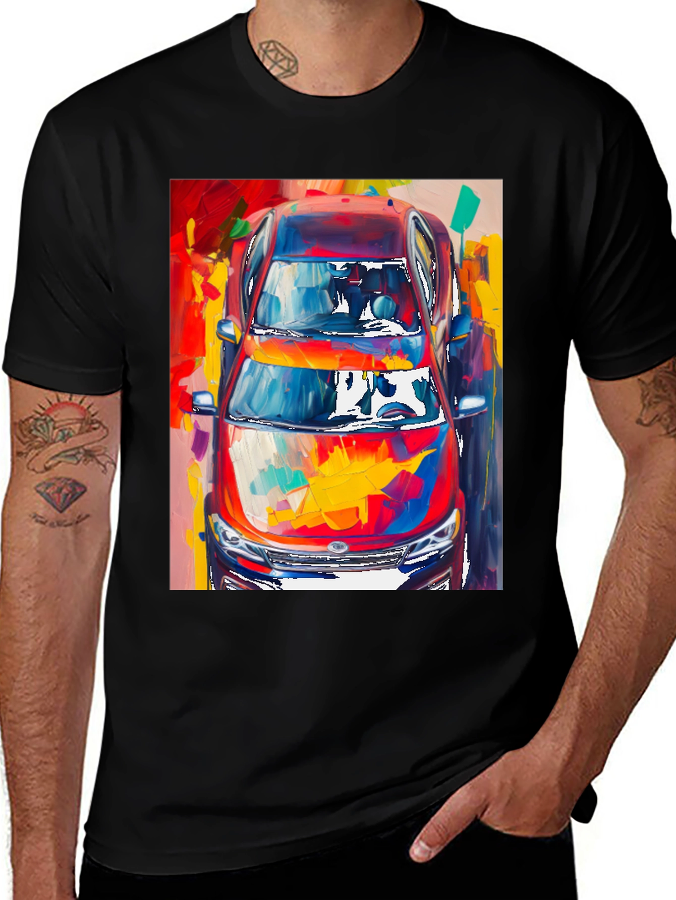 Abstract Car Print Black T-Shirt