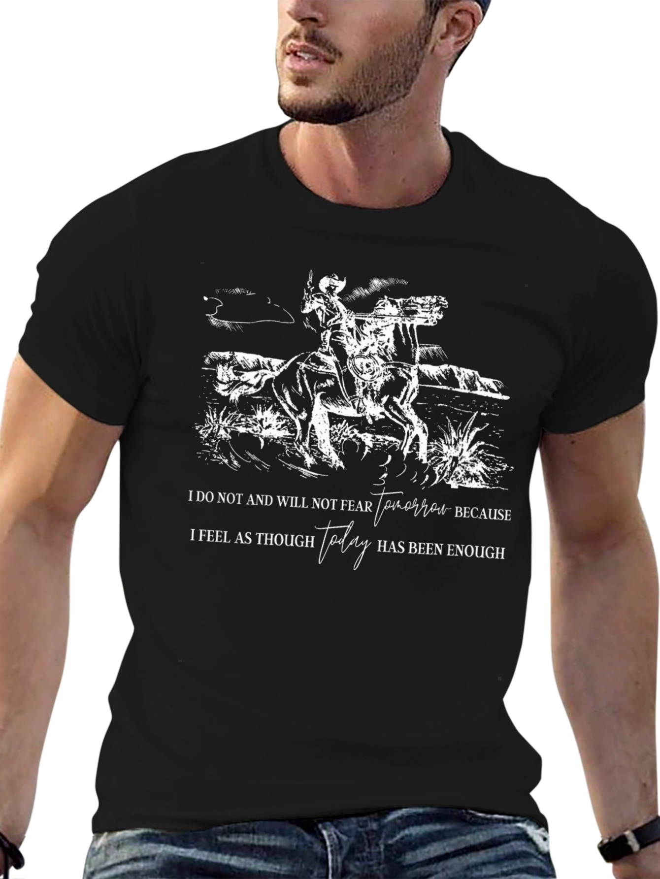 Cowboy Graphic Tee: Live for Today Black T-Shirt
