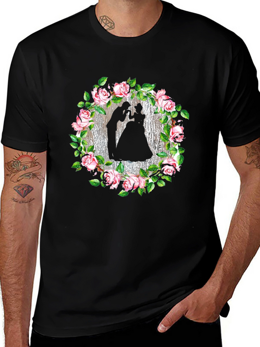 Romantic Rose Silhouette Black T-Shirt