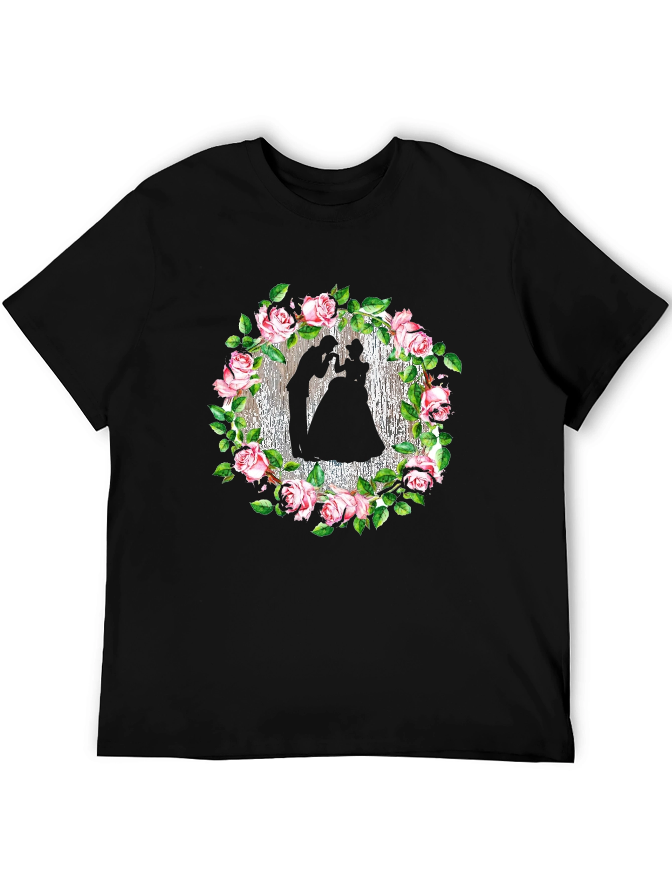 Romantic Rose Silhouette Black T-Shirt