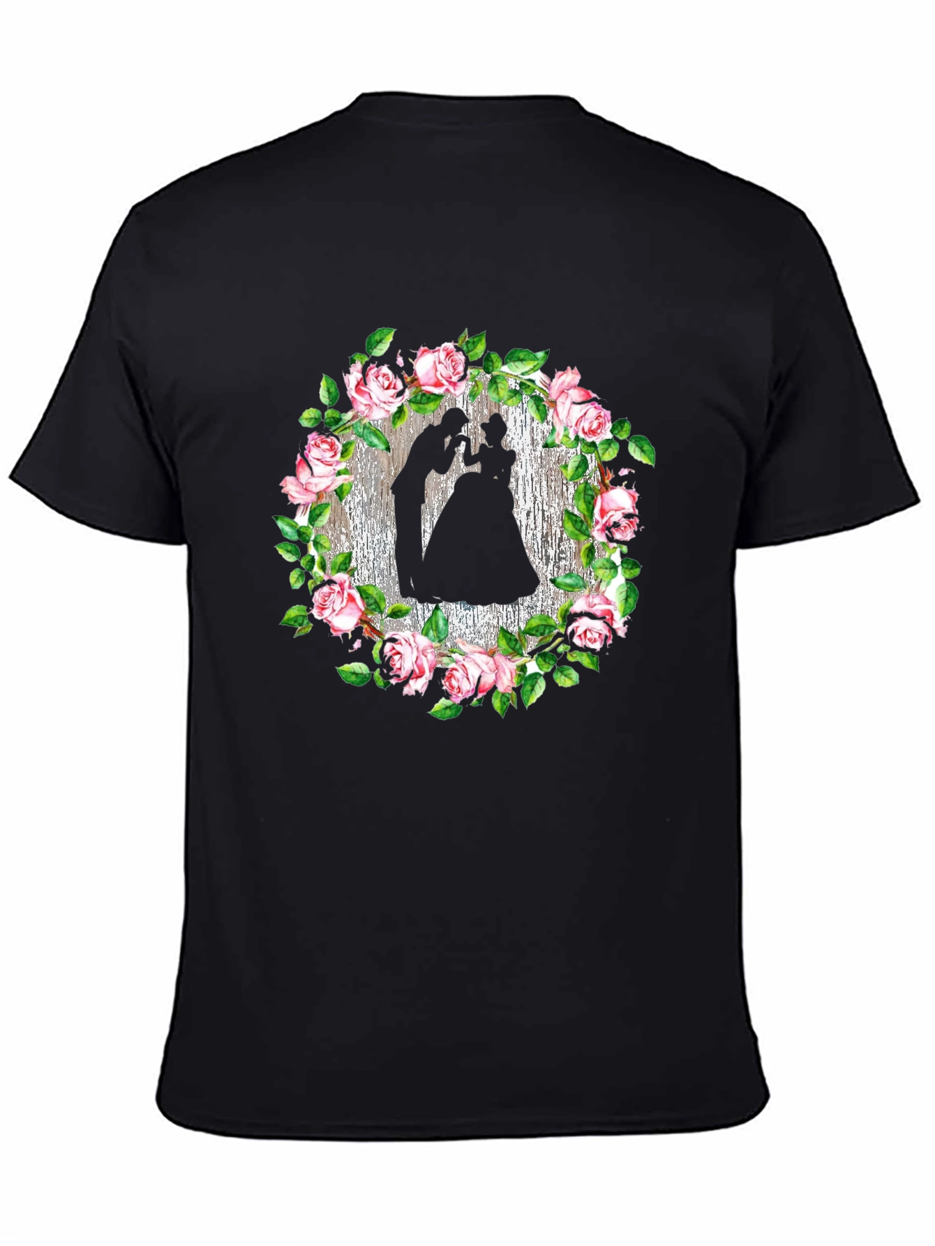 Romantic Rose Silhouette Black T-Shirt