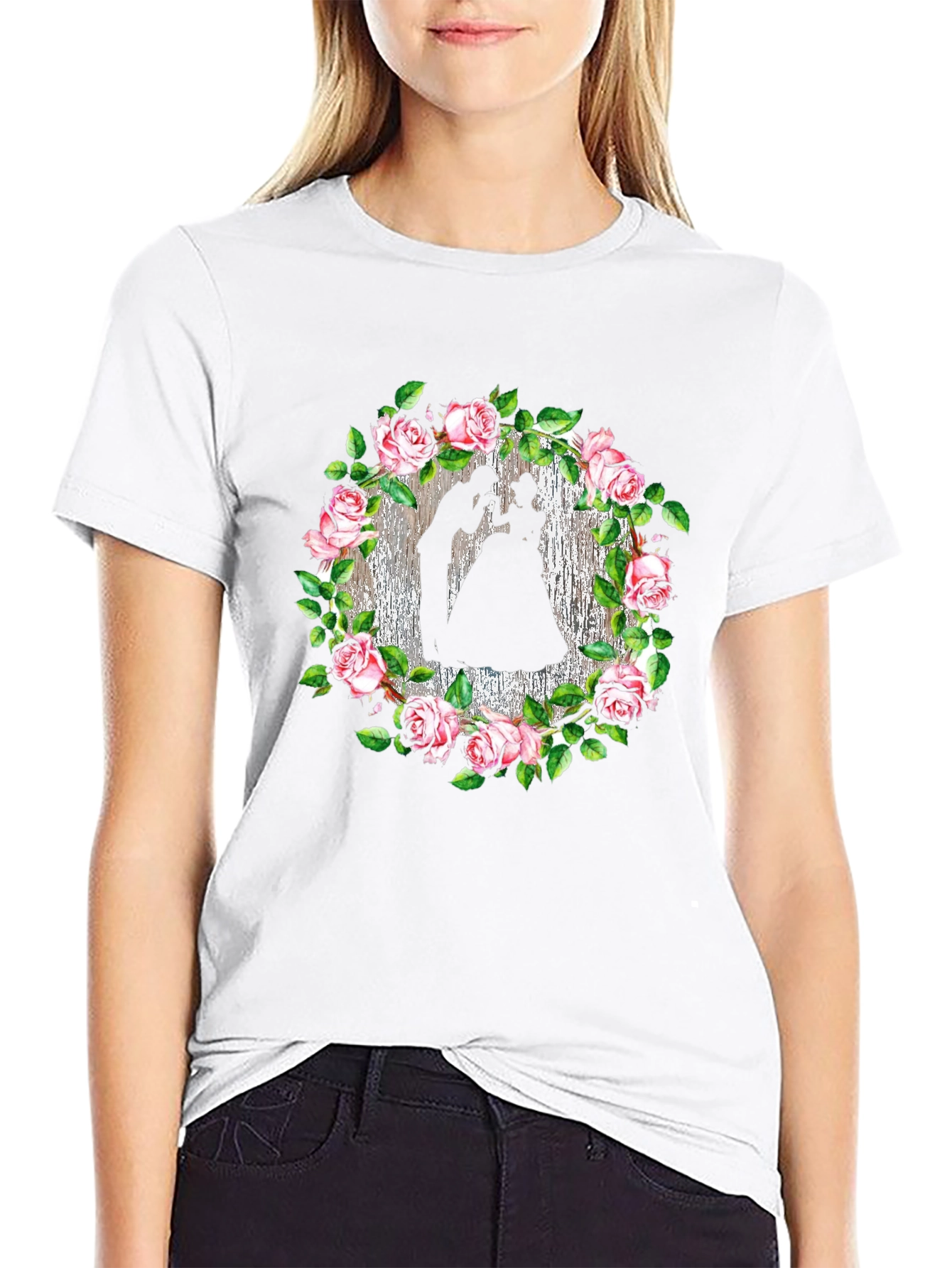 Romantic Rose Silhouette Black T-Shirt