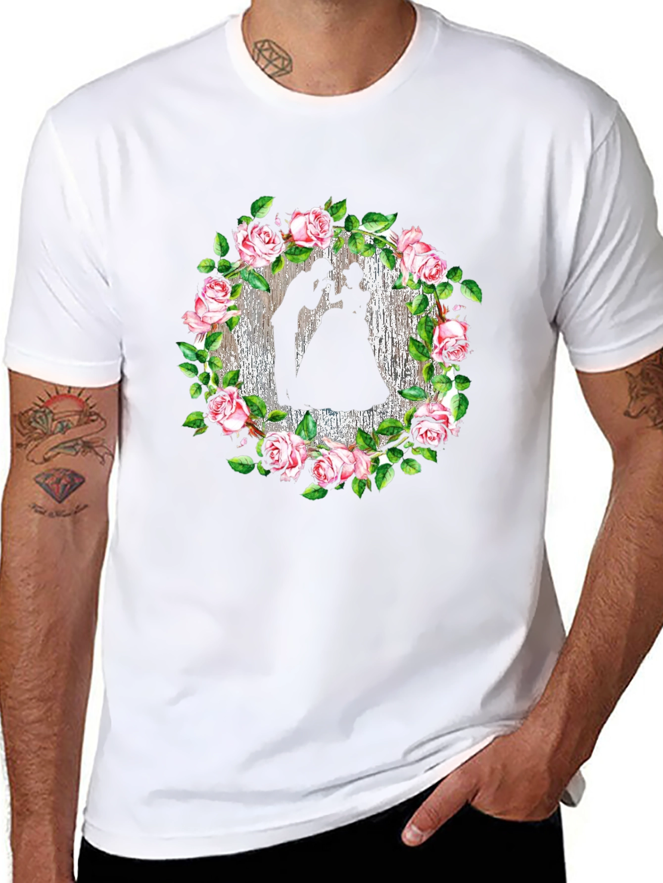 Romantic Rose Silhouette Black T-Shirt