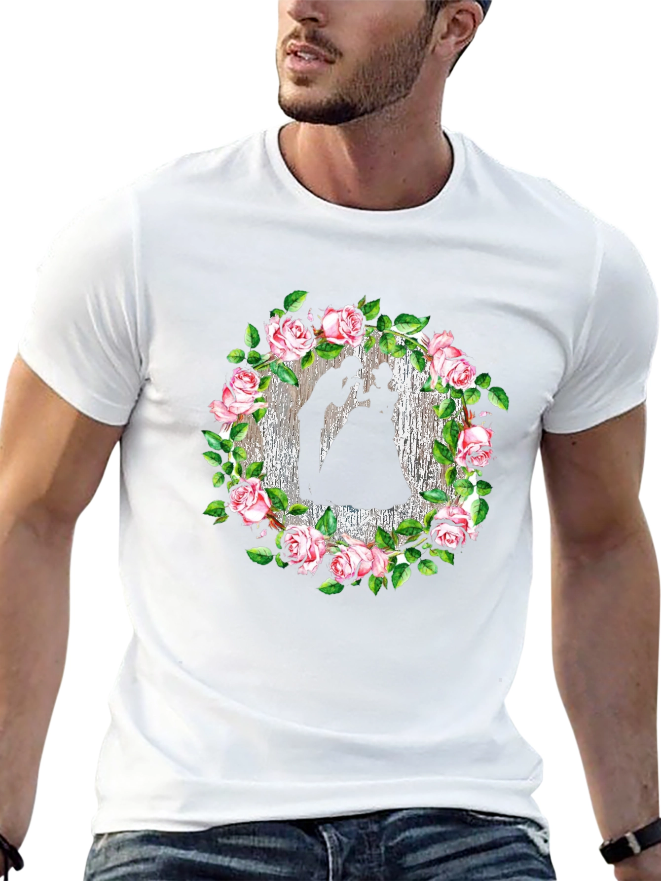 Romantic Rose Silhouette Black T-Shirt
