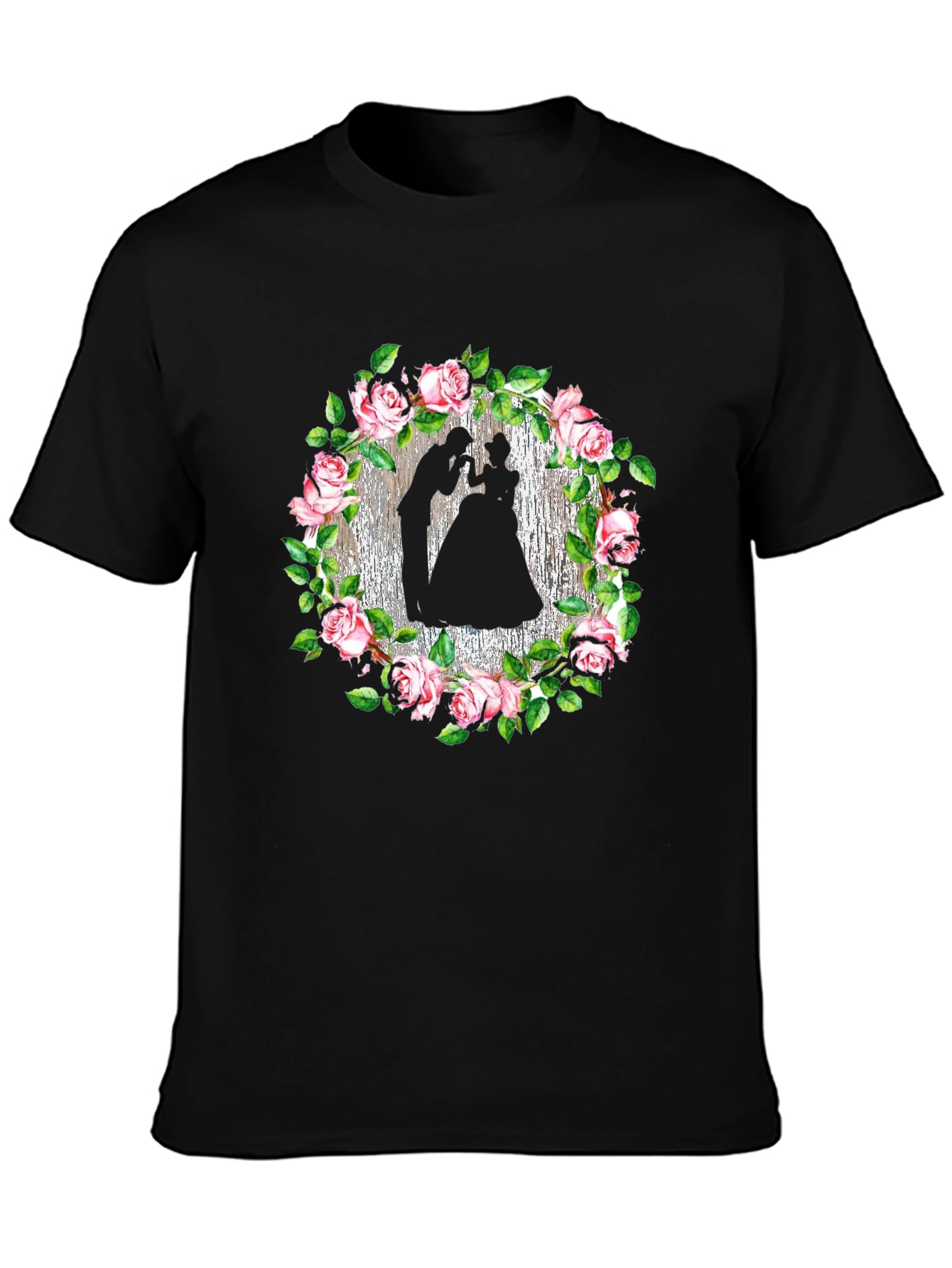 Romantic Rose Silhouette Black T-Shirt