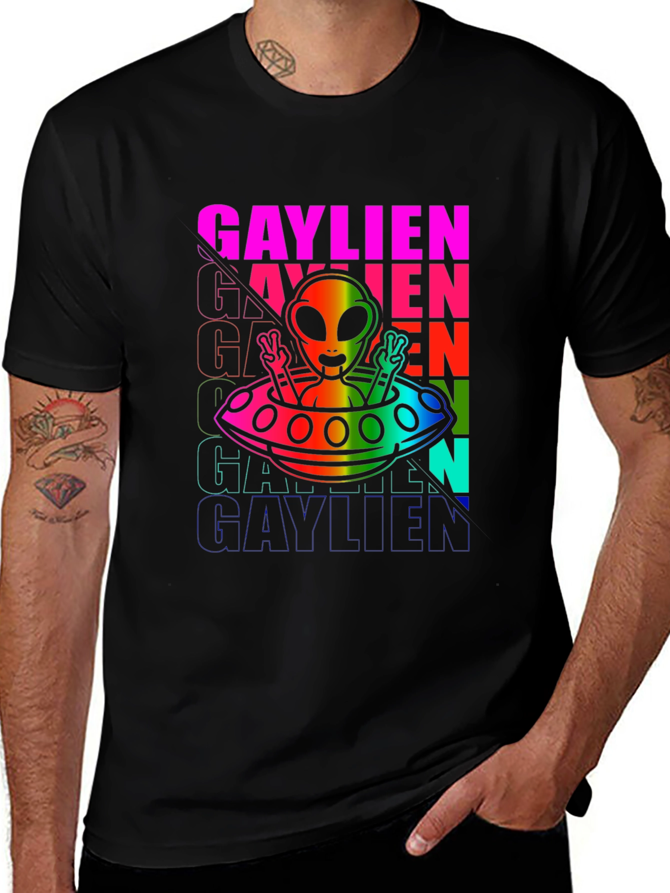 Gaylien Rainbow Graphic T-Shirt