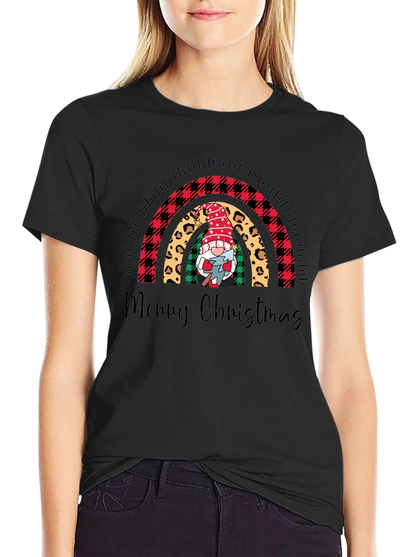 Merry Christmas Rainbow Gnome Graphic Tee