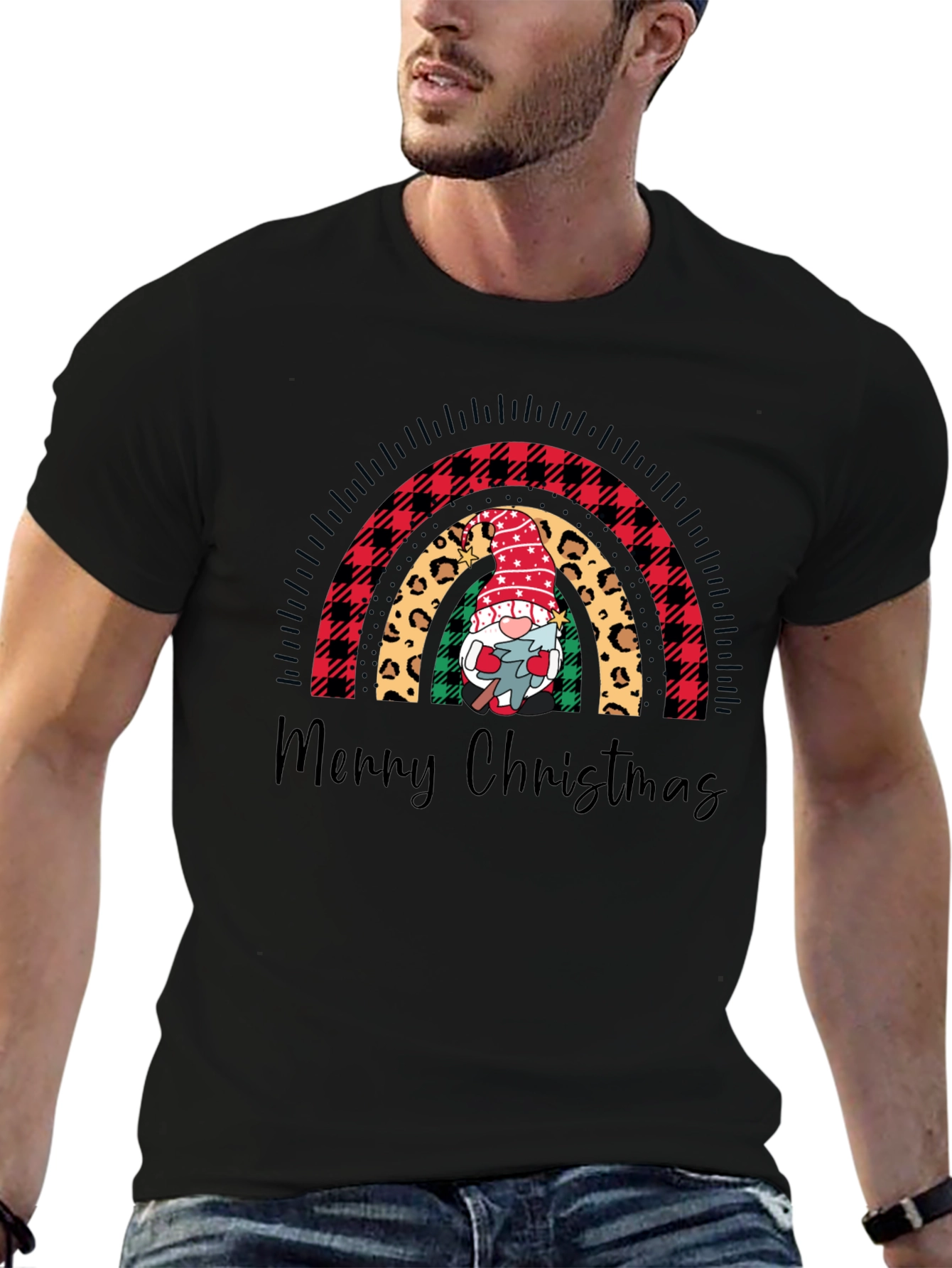 Merry Christmas Rainbow Gnome Graphic Tee