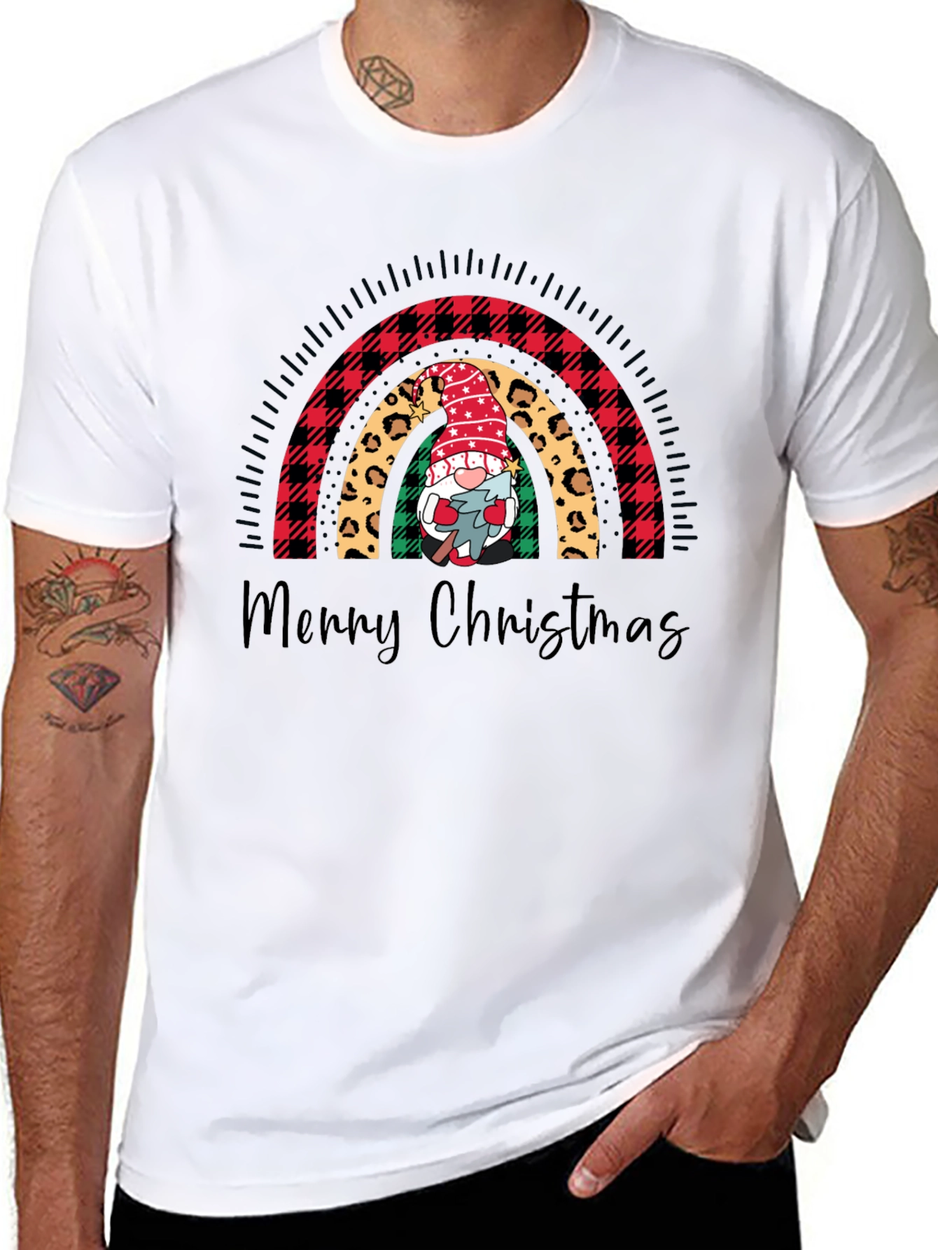 Merry Christmas Rainbow Gnome Graphic Tee