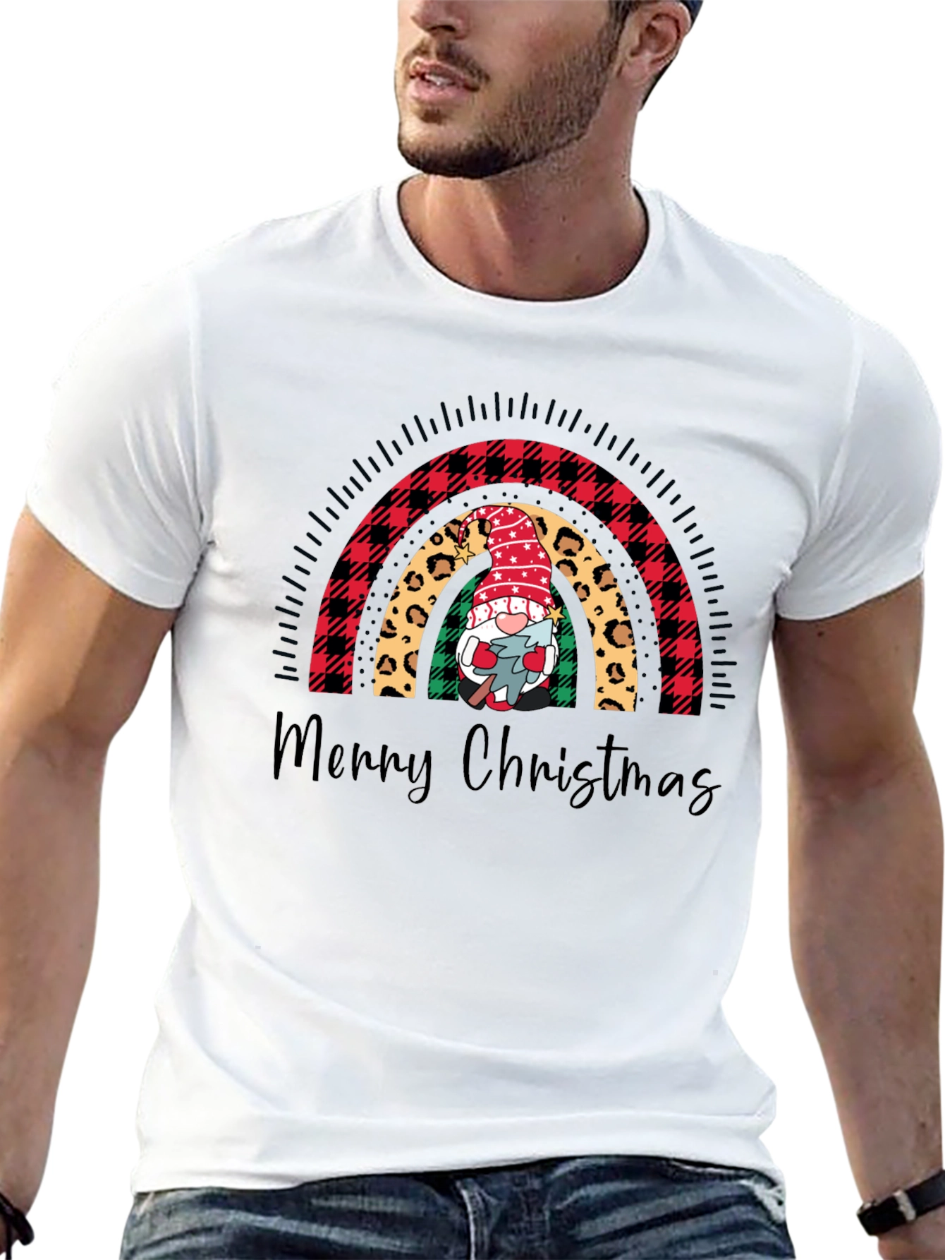 Merry Christmas Rainbow Gnome Graphic Tee