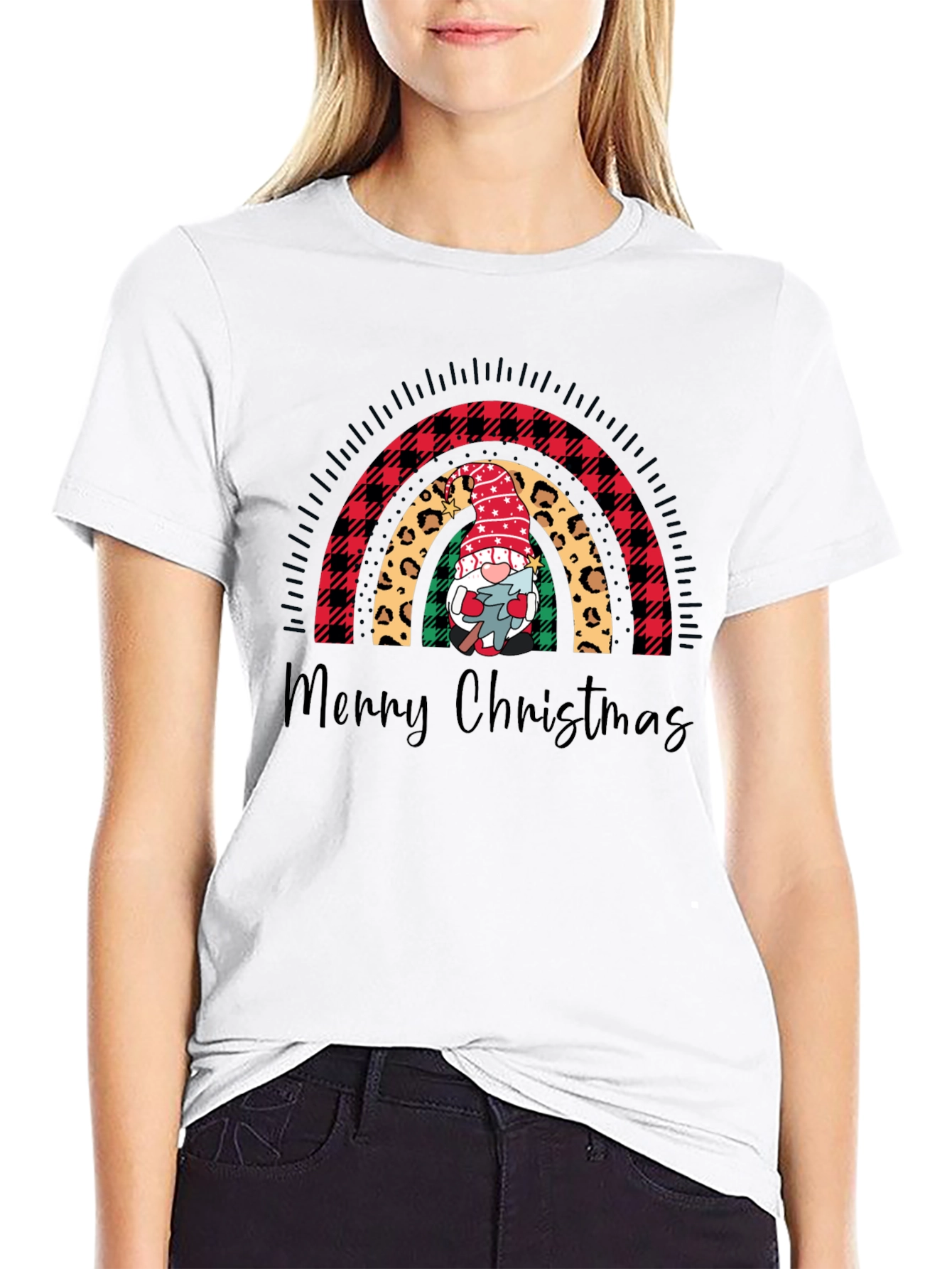 Merry Christmas Rainbow Gnome Graphic Tee