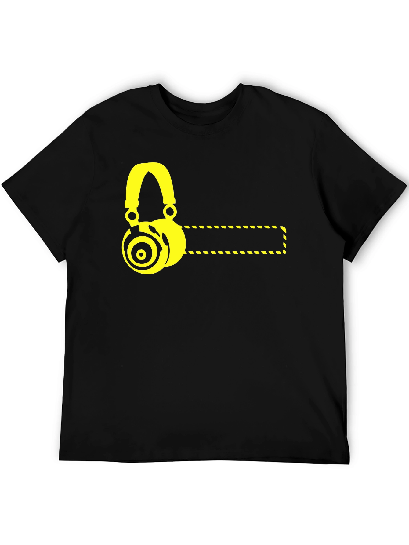 Black T-Shirt with Yellow Headphone Graphic