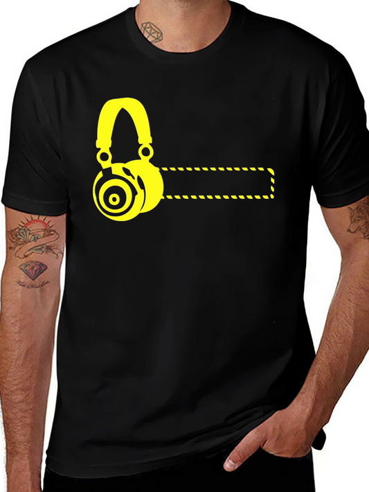 Black T-Shirt with Yellow Headphone Graphic