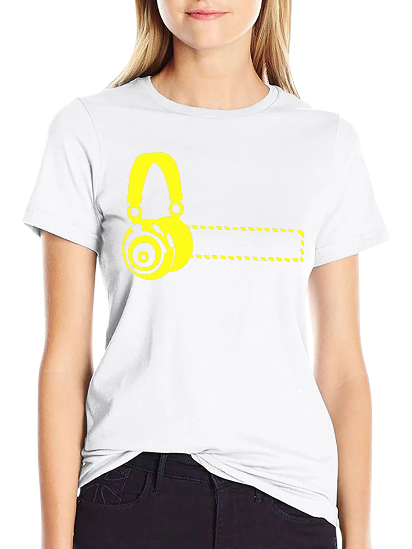 Black T-Shirt with Yellow Headphone Graphic