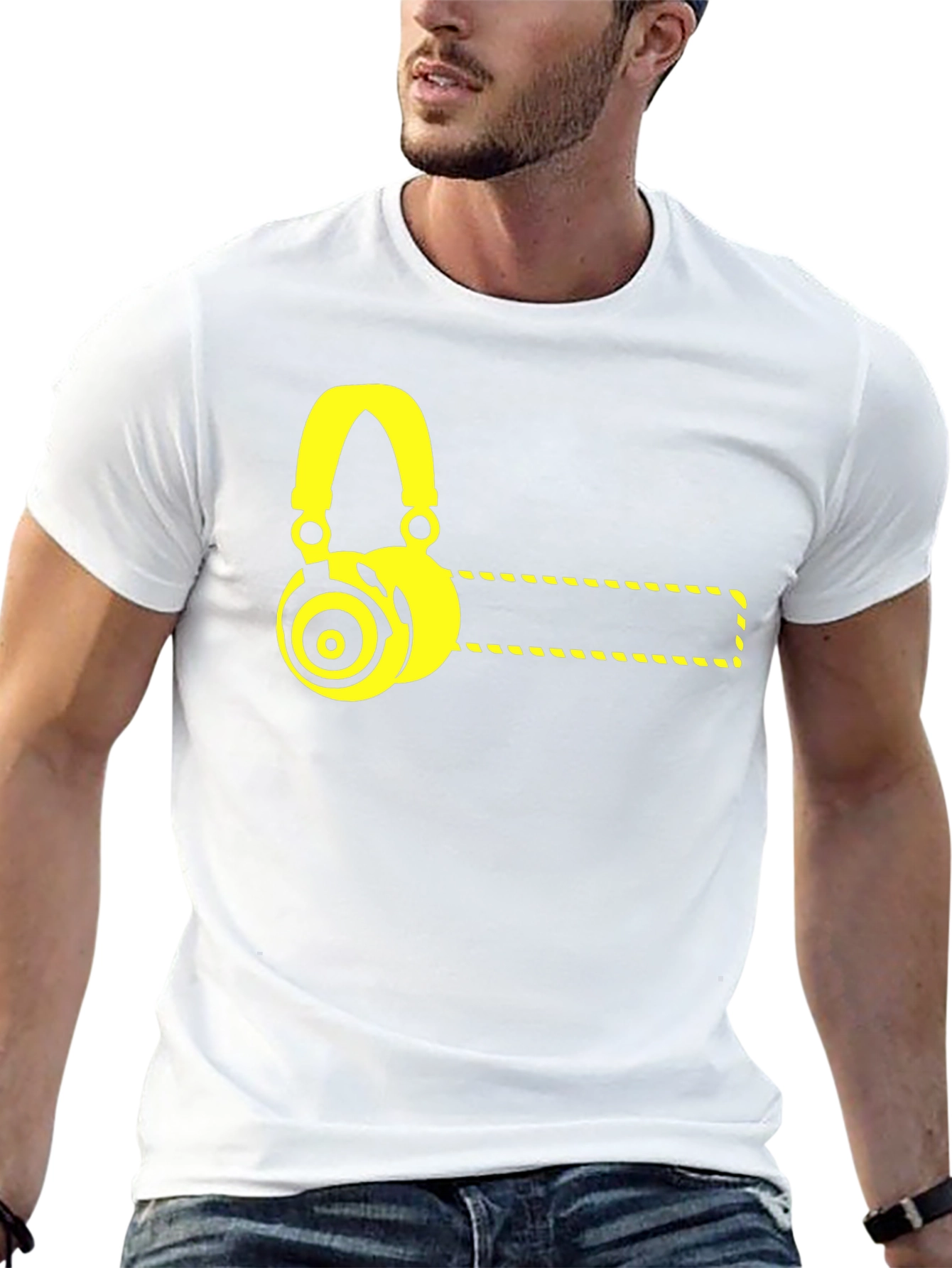 Black T-Shirt with Yellow Headphone Graphic