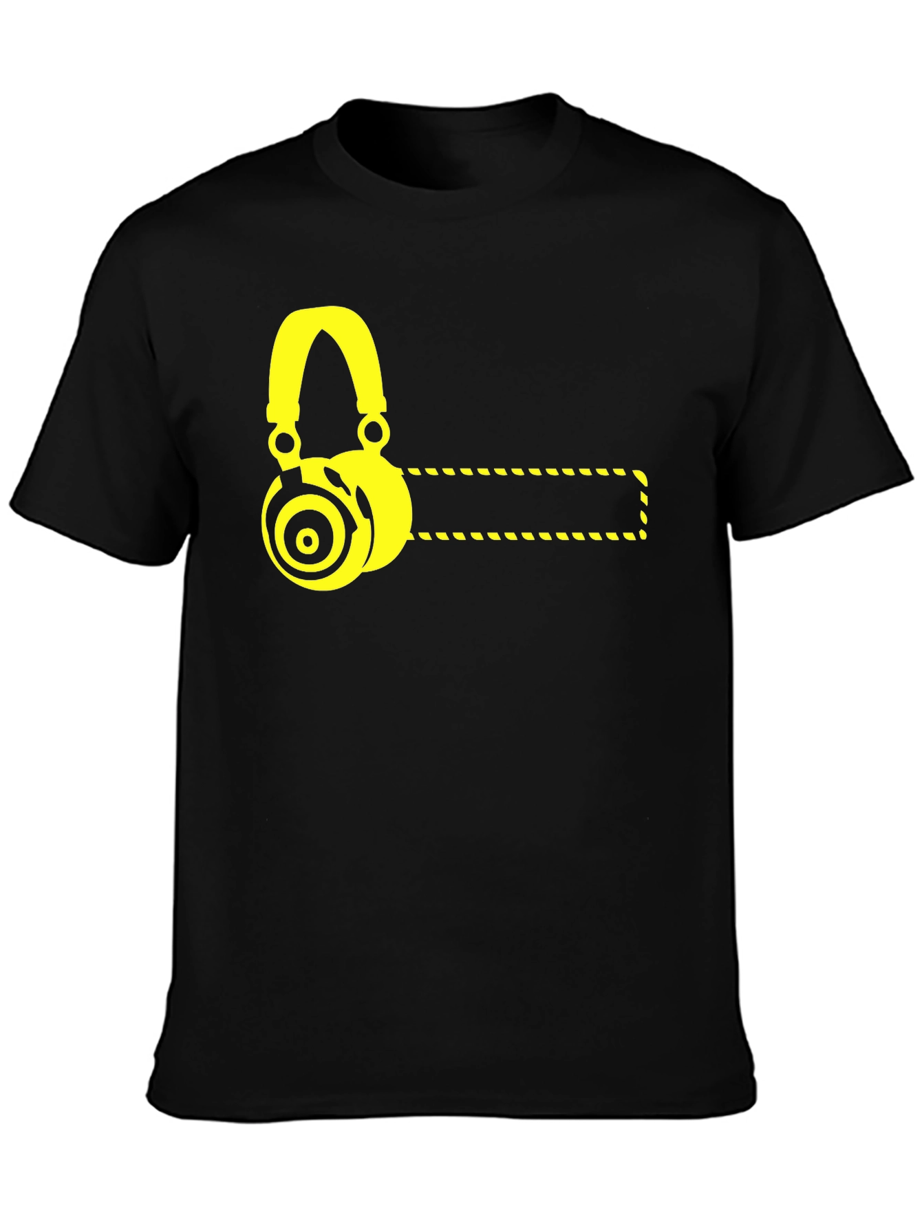 Black T-Shirt with Yellow Headphone Graphic