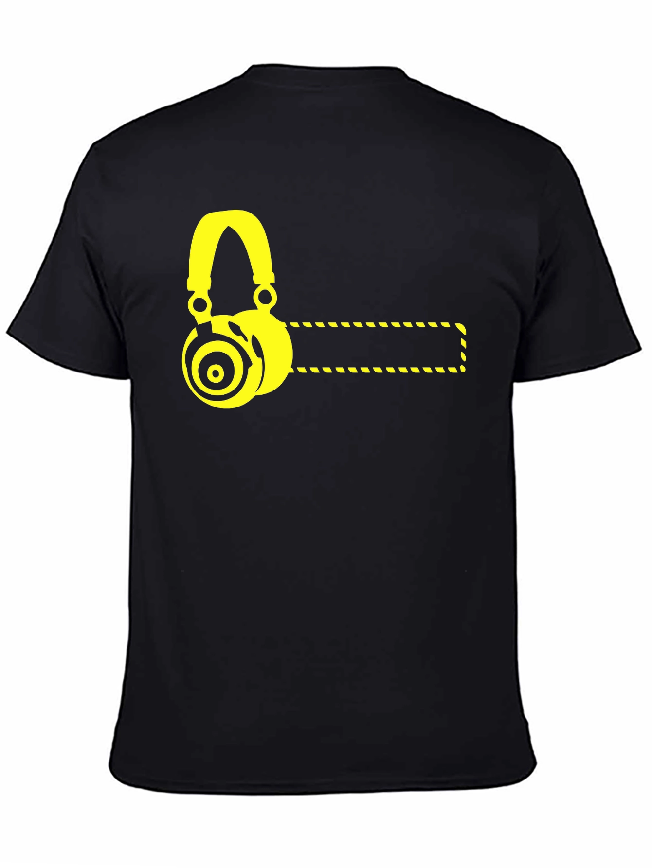Black T-Shirt with Yellow Headphone Graphic