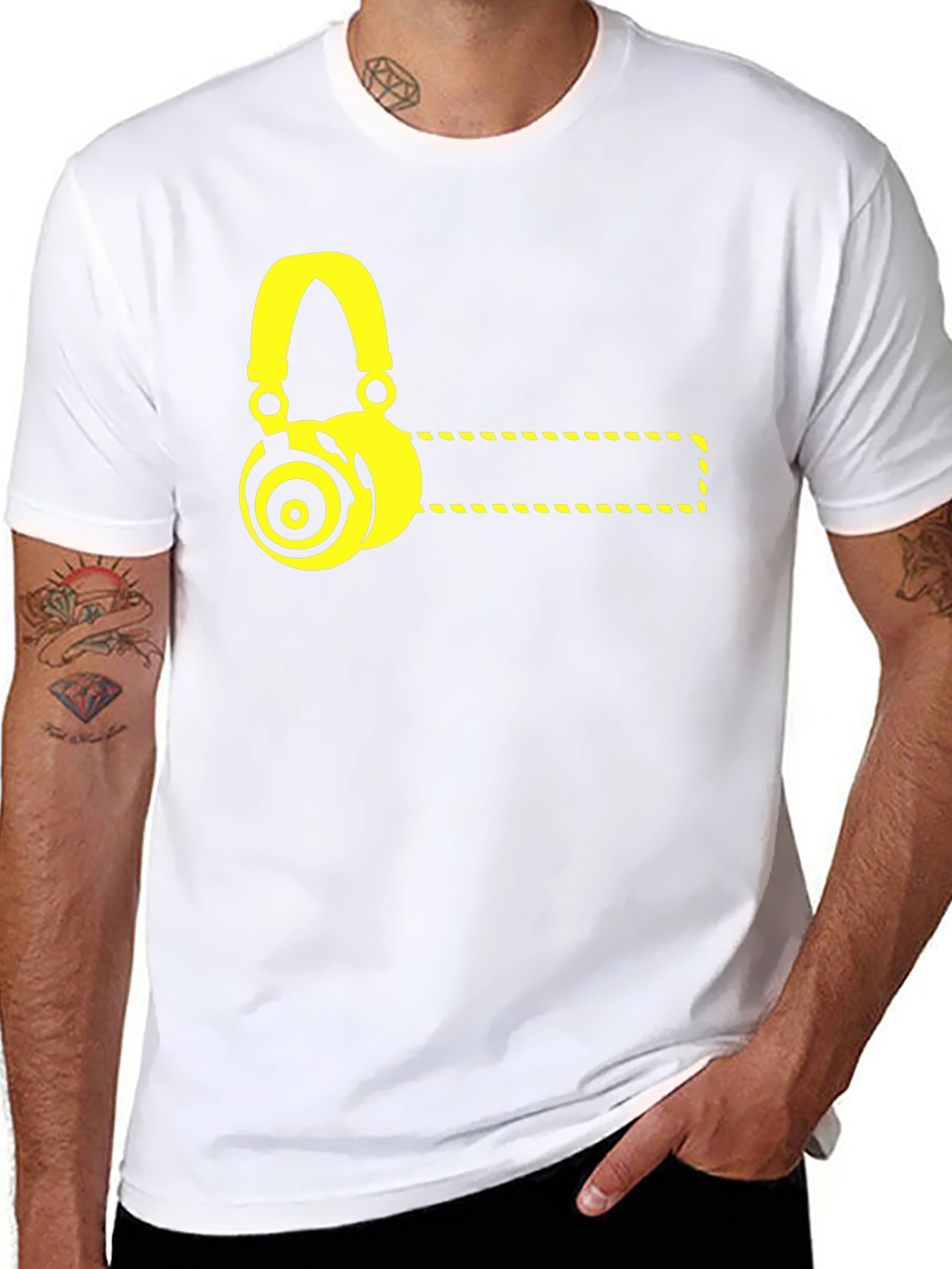 Black T-Shirt with Yellow Headphone Graphic