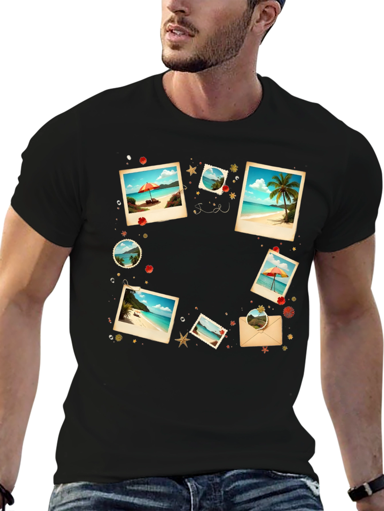 Tropical Photo Print Black T-Shirt