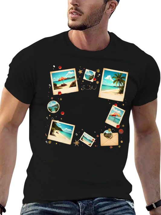 Tropical Photo Print Black T-Shirt