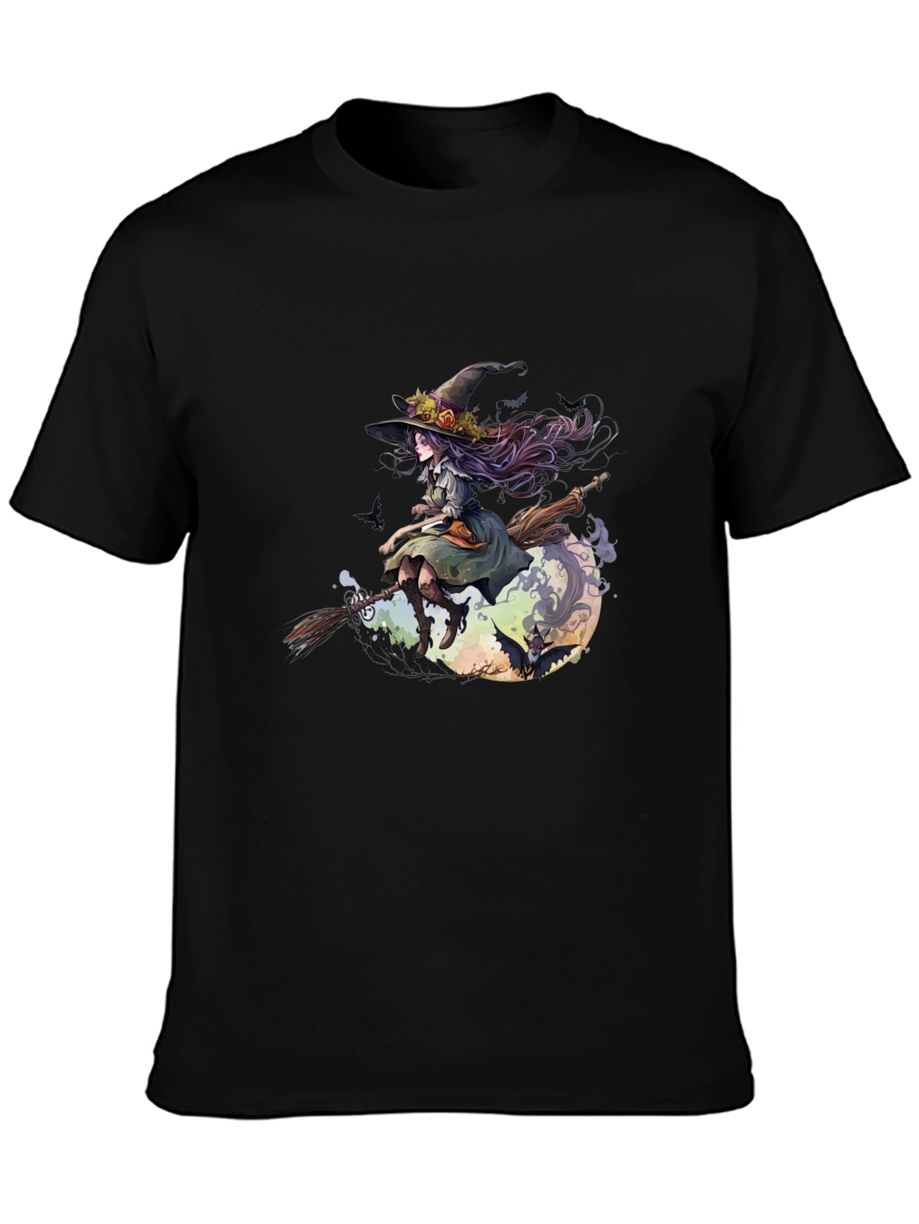 Witch on Broomstick Graphic Tee - Halloween Style