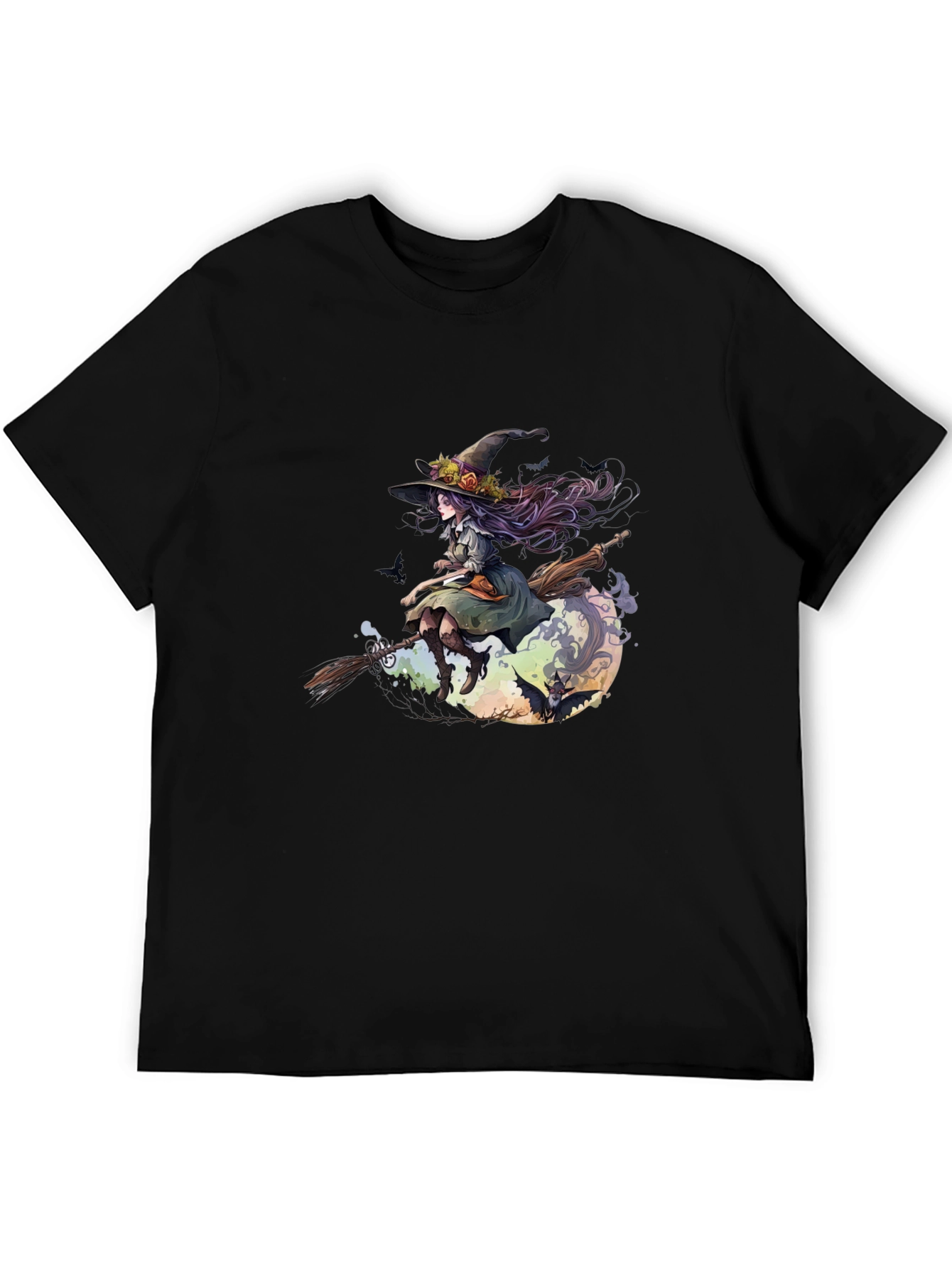 Witch on Broomstick Graphic Tee - Halloween Style