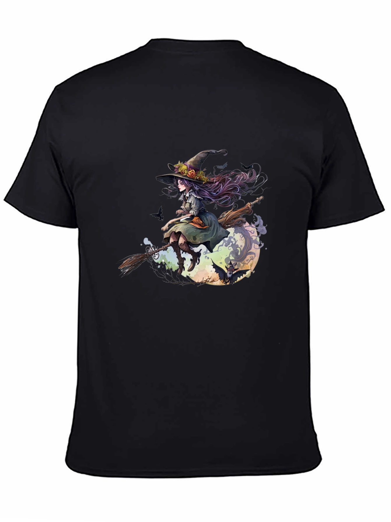 Witch on Broomstick Graphic Tee - Halloween Style